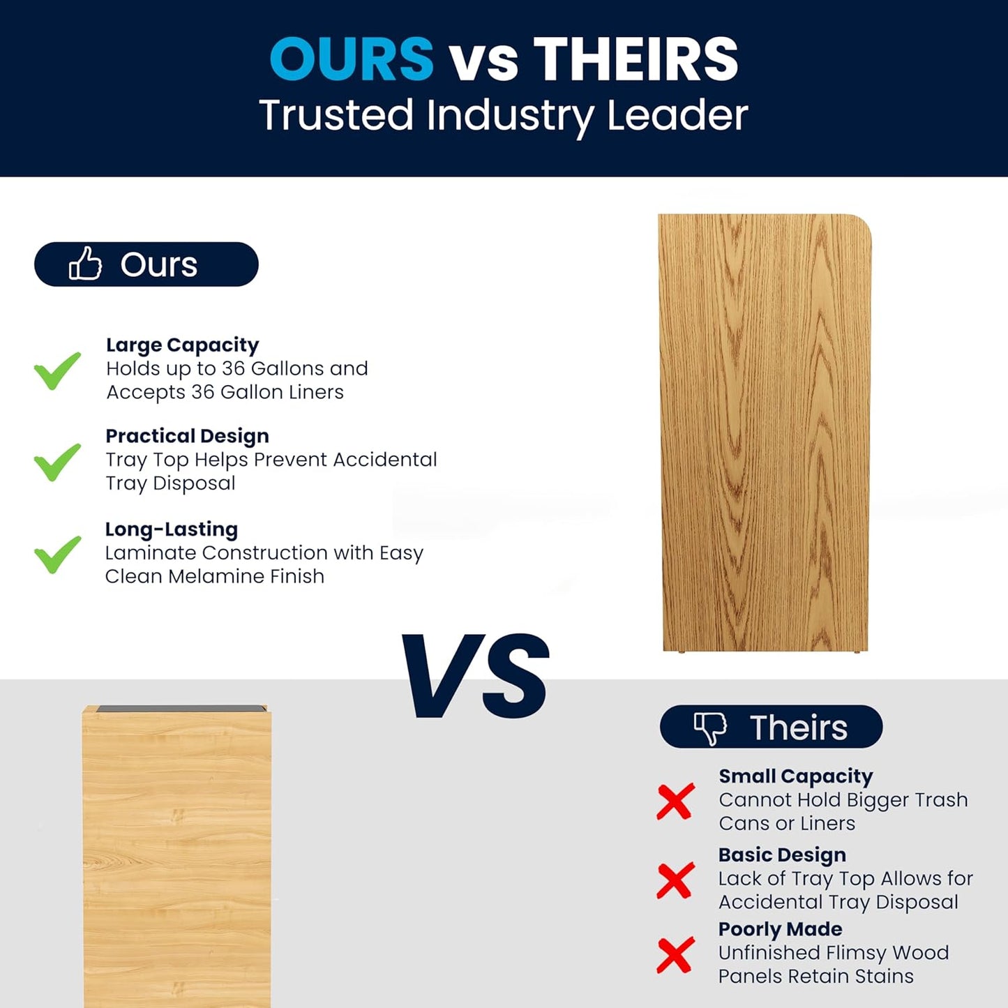 Flash Furniture Sony Laminate Wood Commercial-Grade Trash Receptacle with Tray Top, Wooden Restaurant Trash Can Cabinet and Garbage Receptacle, Oak