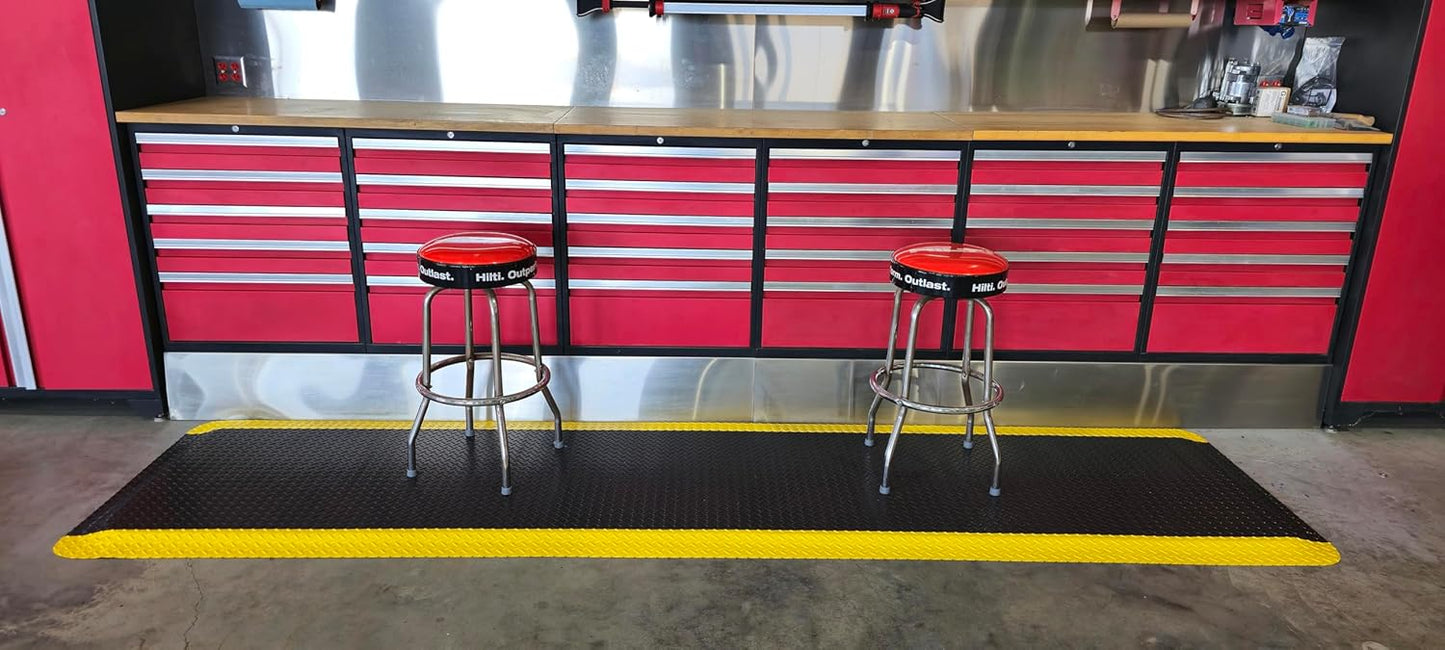 Rhino Mats, American Classic Diamond Anti-Fatigue Mats, Industrial Ergonomic Comfort Standing Mat for Work, Home, Garage, Office, Kitchen or Anywhere (Black/Yellow 1" Thick, 4 FT. x 4 FT.)