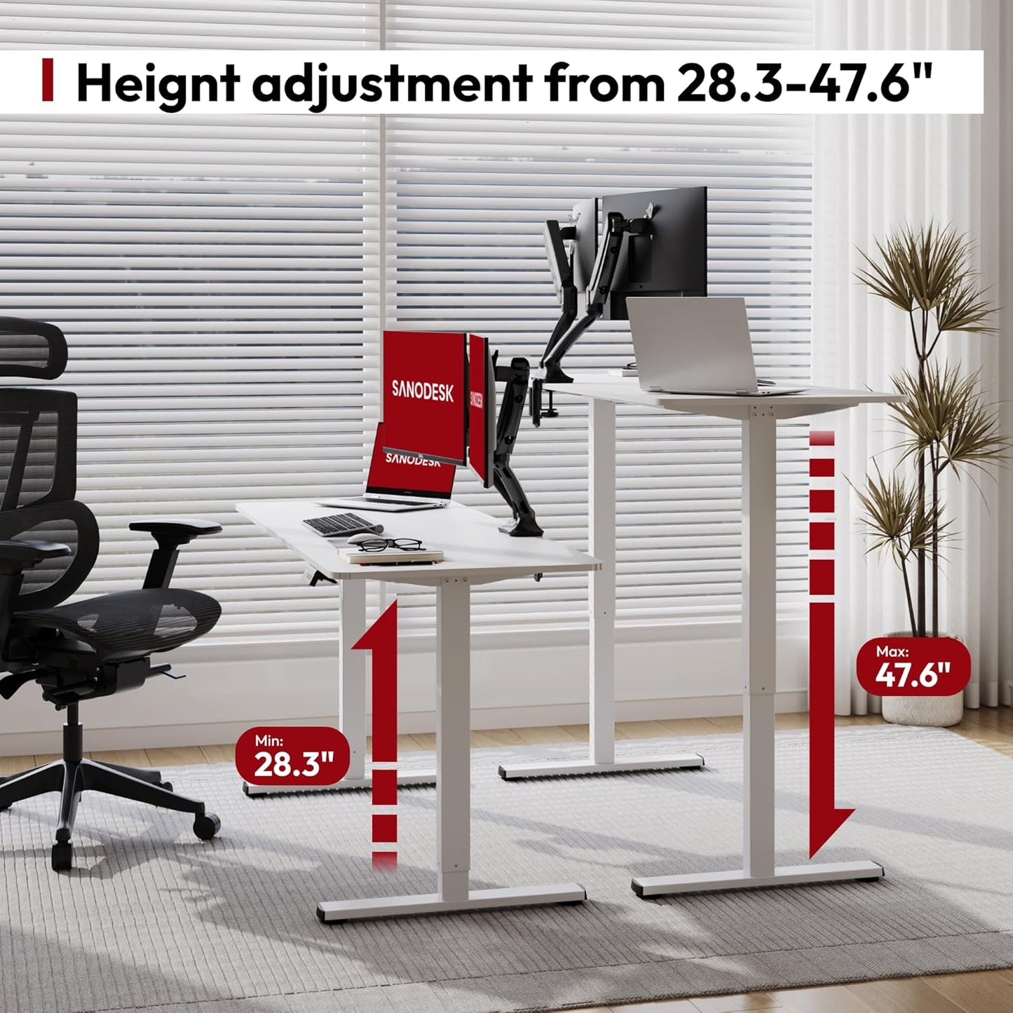 SANODESK Electric Standing Desk 71x32 Inch Height Adjustable Stand Up Desk Home Office Computer Workstation Sit Stand Home Office Desk with Splice Board (White Frame + White Top)