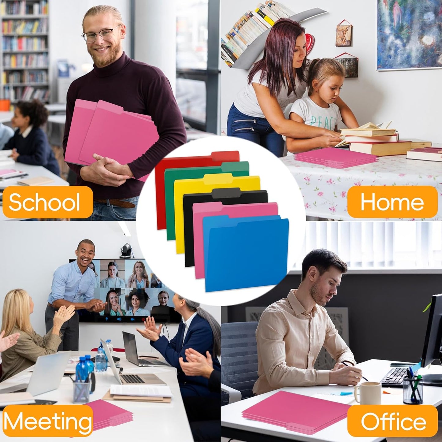 100 Packs File Folder,1/3-Cut Tabs,File Folders Letter Size,8.5x11 Pink File Folders for Office,School and Home,Organizer Documents