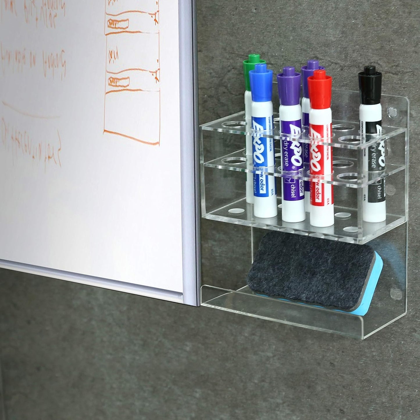 MyGift Dry Erase Marker Holder 10 Slots Whiteboard Marker Holder For Wall Dry Erase Eraser Holder Wall Mount Clear