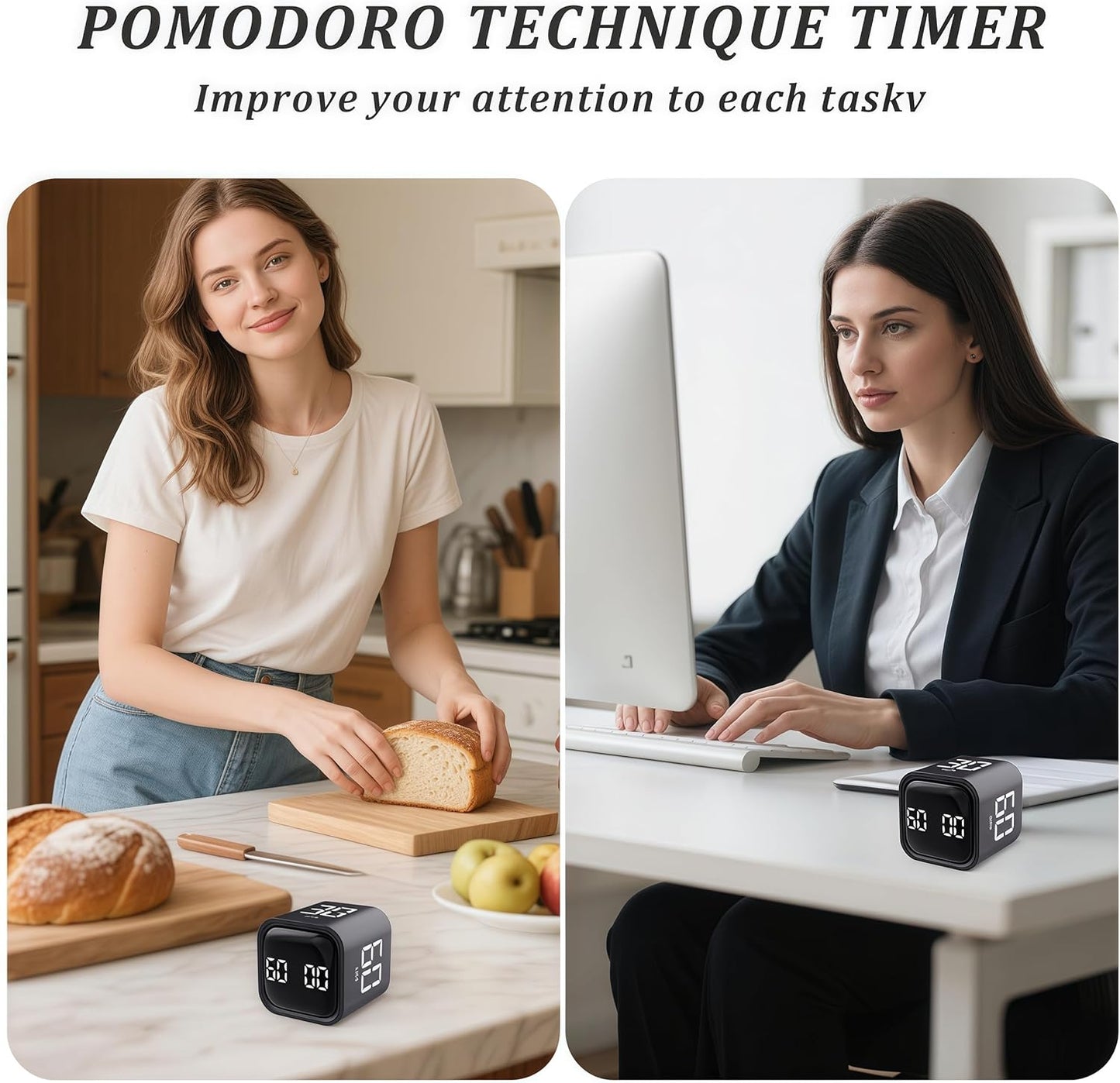 2Pcs Rotating Pomodoro Timer 5,10,30, 60 Minutes Preset,Desk Productivity Flip Timer, Visual Cube Countdown Stopwatch,Custom Modes/Vibration/High/Low Volume,ADHD Timers, for Study, Work, Kitchen