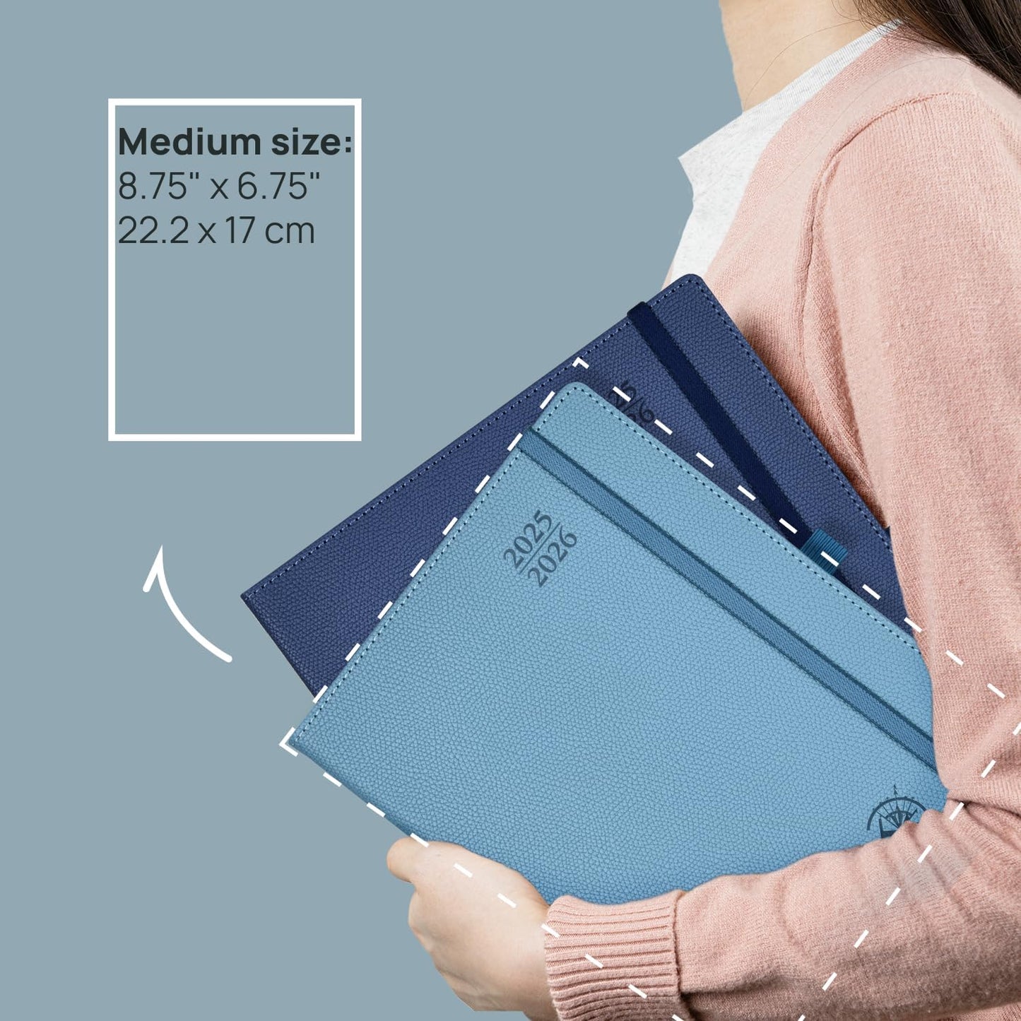 POPRUN Planner 2025-2026 (Medium 6.75''x 8.75''), Horizontal Weekly Notebook Jul.2025 - Jun.2026, Academic Appointment Book with Monthly Tabs, Leather Hardcover, Inner Pocket, 100 GSM - Midnight Green