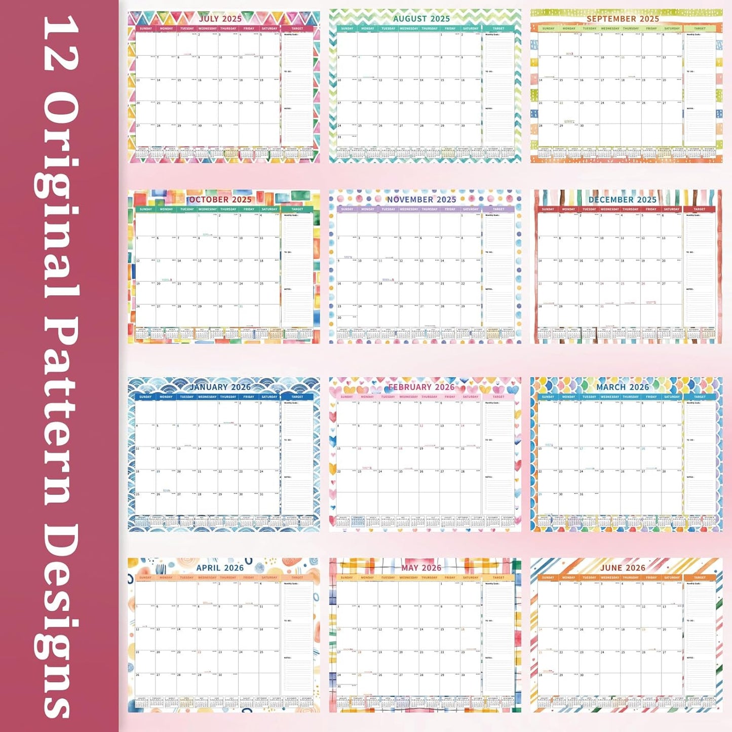 Ospelelf Desk Calendar 2025-2026 Large 22"x17" Monthly Family Planner Pad with Protective Cover 18 Months July 2025 to December 2026 Geometry
