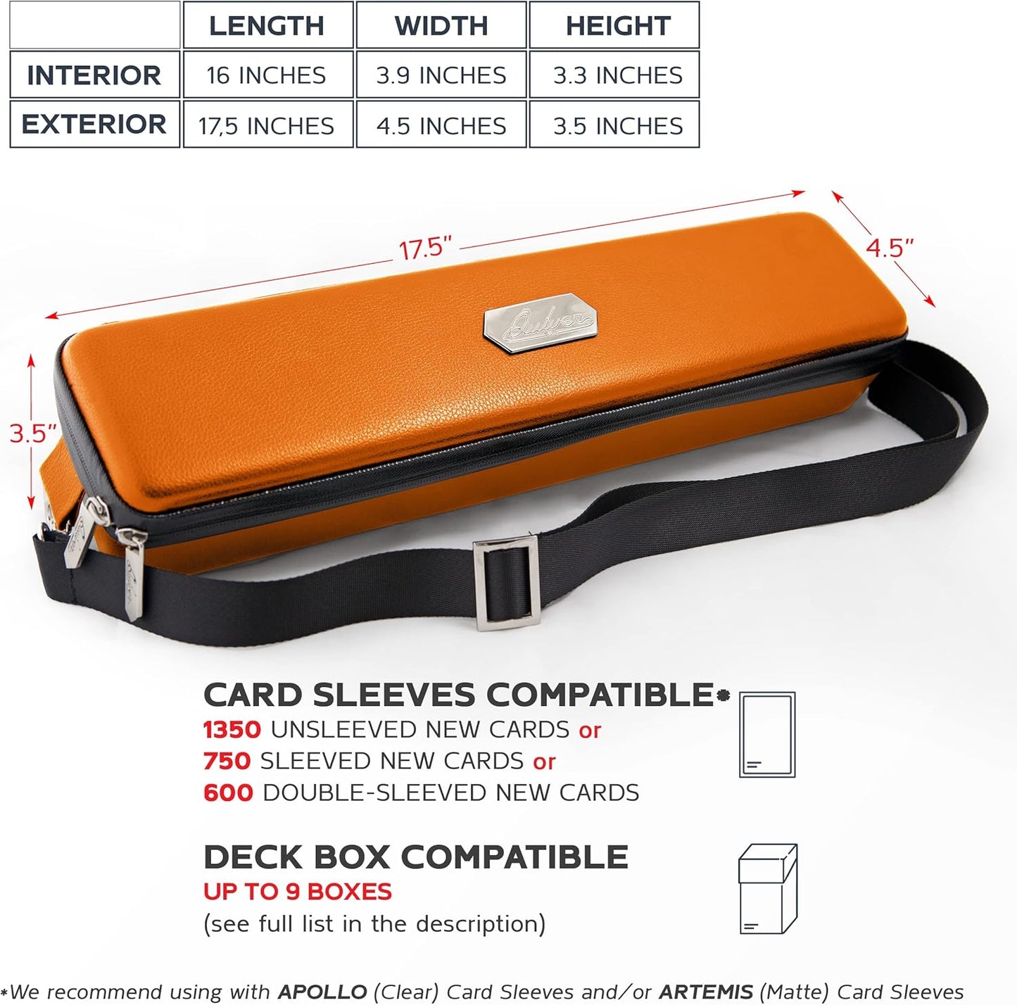 Quiver Time Orange Quiver Card Carrying Case - TCG Cards Deck Box Holder for Trading Cards, MTG Bag Playing Card Case (+Wrist & Shoulder Strap, Dividers, Separators, Corner Pads + 100 Apollo Sleeves)