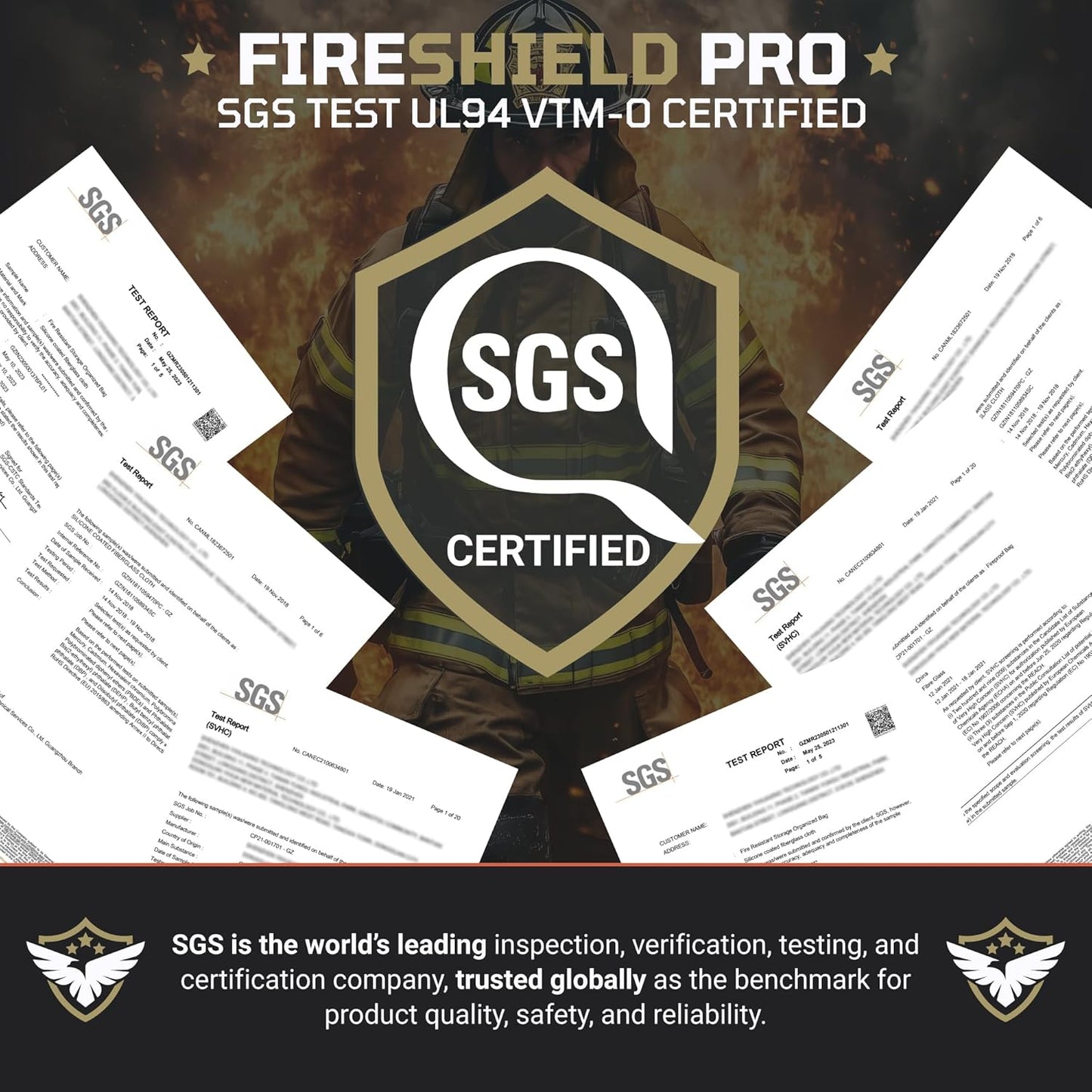 FIRESHIELD PRO Upgraded 2000°F Fireproof Document Bag 3-Pack – Fire & Water Resistant Money Pouch for Cash – Safe Storage for Family Photos, Jewelry, Passport & Important Documents – Size: S, M & L