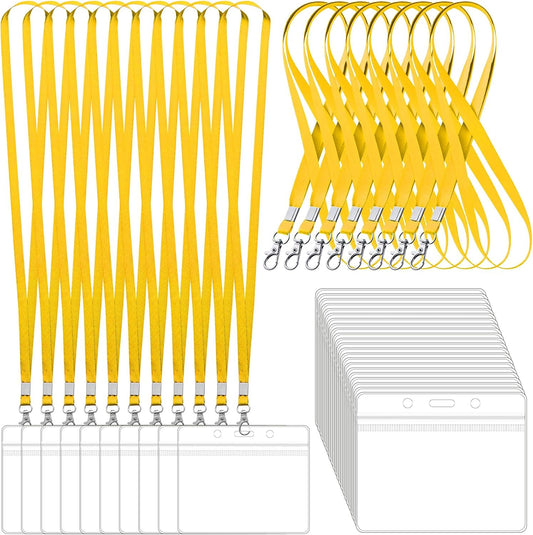 100 Pack Lanyards for ID Badges with Clear Name Tags, Reusable Lanyards Horizontal ID Card Badge Holders Plastic Name Badges for Men Women Kids Business School and Office Supplies (Yellow)