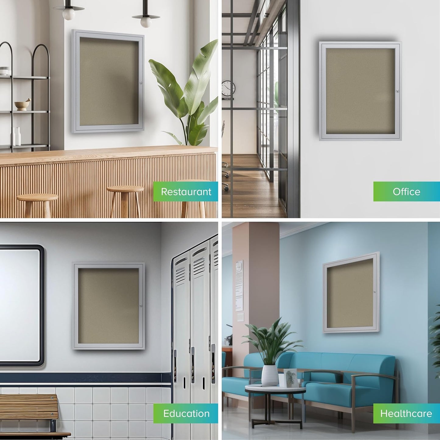 Ghent 36" x 36" 1 Door Outdoor Satin Aluminum Frame Enclosed Vinyl Bulletin Board, Caramel (PA13636VX-181) - Made in USA