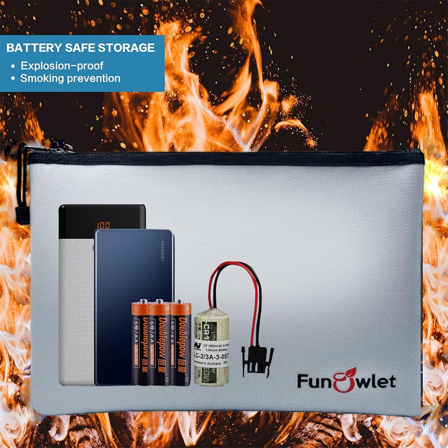 Fireproof Safe Money Document Bags - 2 Pack 13.4" x 9.8" and 10.6" x 6.7" Waterproof Zipper Bag, Fire & Water Resistant Storage Organizer Pouch for A4 A5 Documents Holder,File,Cash,Passport,Tablet