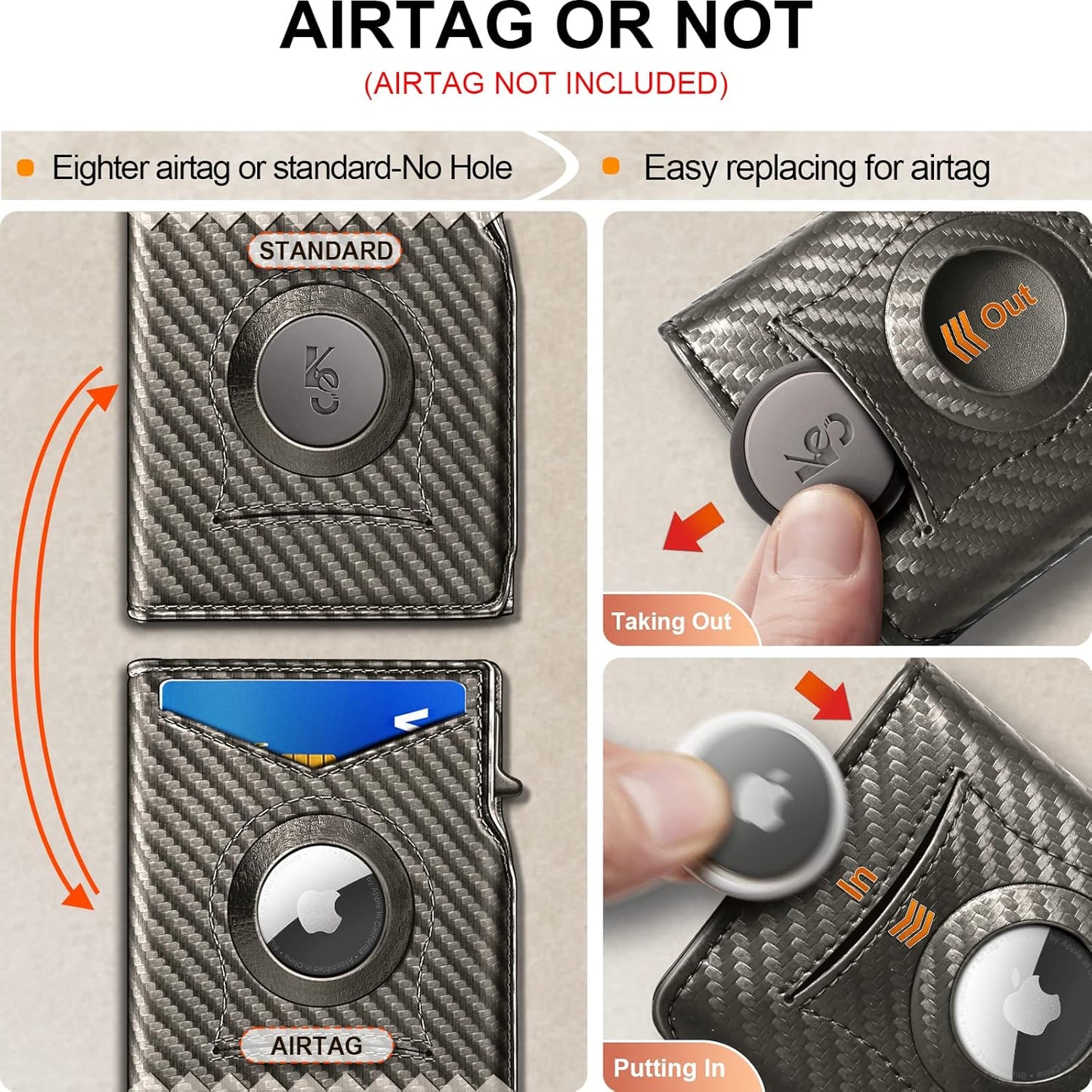 KEMISANT Airtag Wallet Men Gift,Mens Slim Front Pocket Wallet Money Clip Standard or Apple Airtag Use 3.8"×2.8"×0.9"