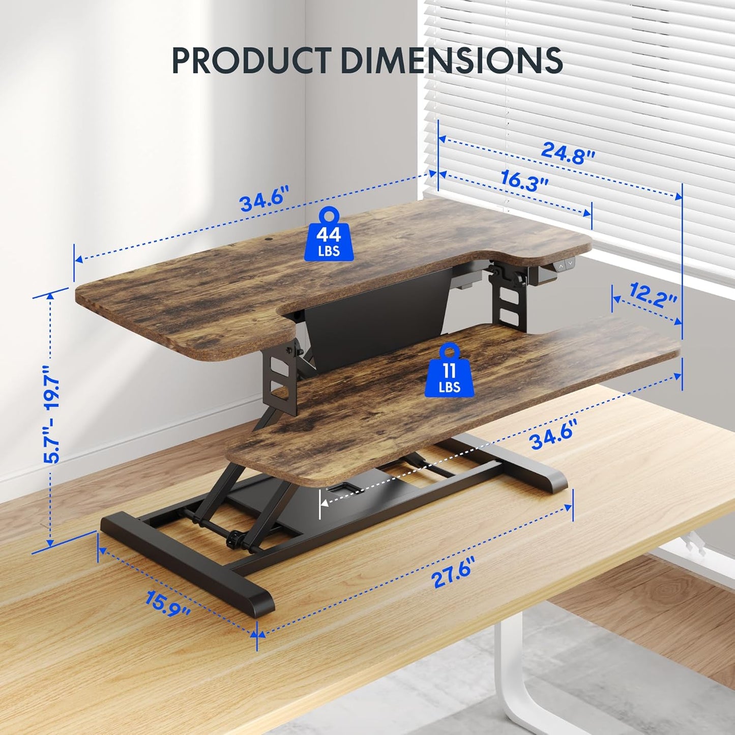 FLEXISPOT 35" Electric Standing Desk Converter, Height Adjustable Motorized Desk Riser for Computer Monitors & Laptop Workstation, Rustic Color