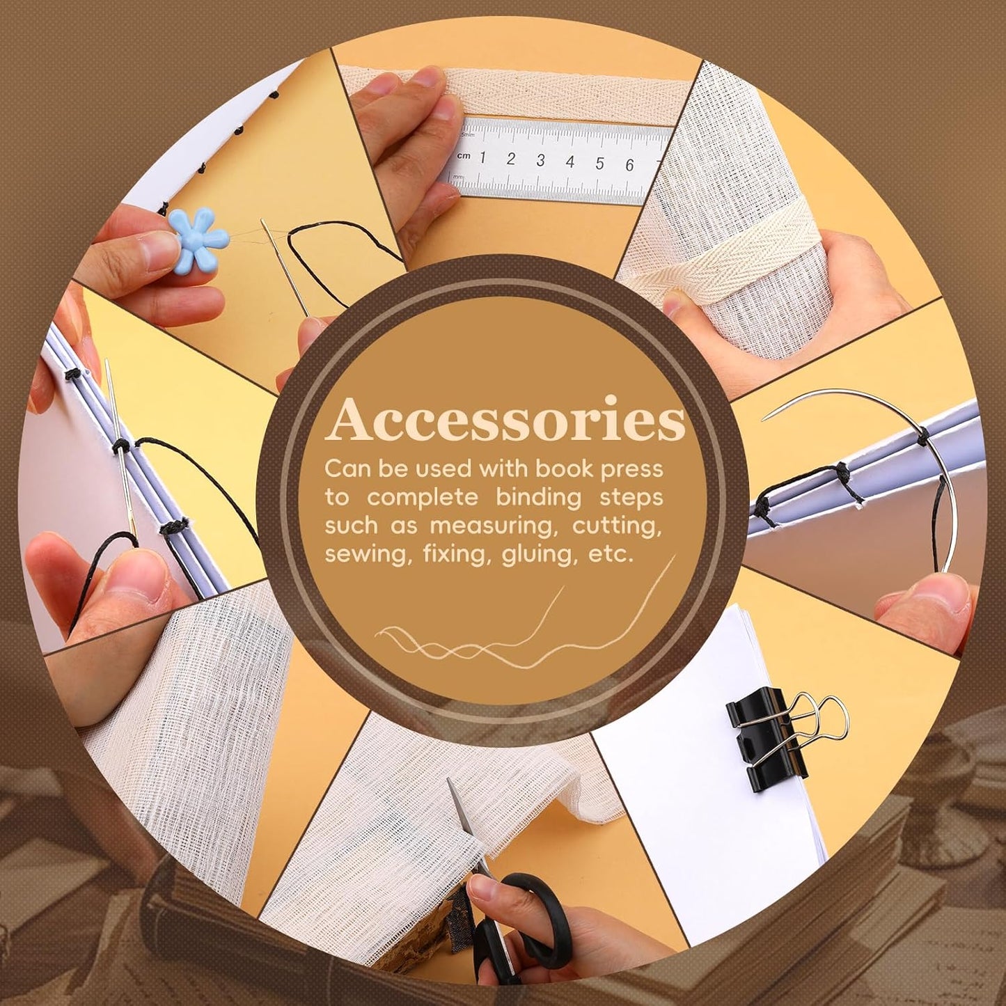 JUPEAN Bookbinding Kit, Book Making Kit, Bookbinding Punching Guide Set, 11.6”x7.9” Hole Punching Book Press Books Binding Materials with Bone Folder Awl Binding Strap for Craft DIY