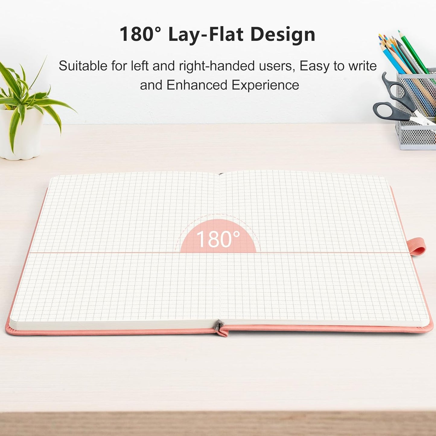 RETTACY Graph Grid Paper Notebook, 2-Pack, 192 Pages per Pack, A5 Medium Size (5.7'' x 8.3''), Leather Hardcover, 100 GSM Thick Paper, for School, Students, Math, Engineering (Black & Pink)