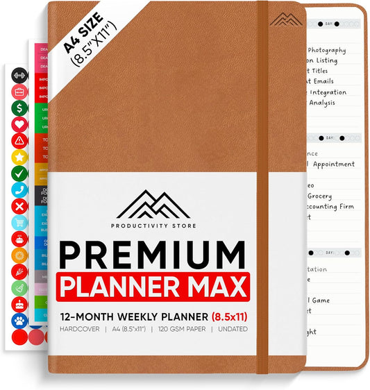 Undated, 2025 Planner, 8.5" x 11" - The #1 Productivity Planner to Achieve Your 2025 Goals - Planner 2025-2026 by PRODUCTIVITY STORE (A4, BROWN)