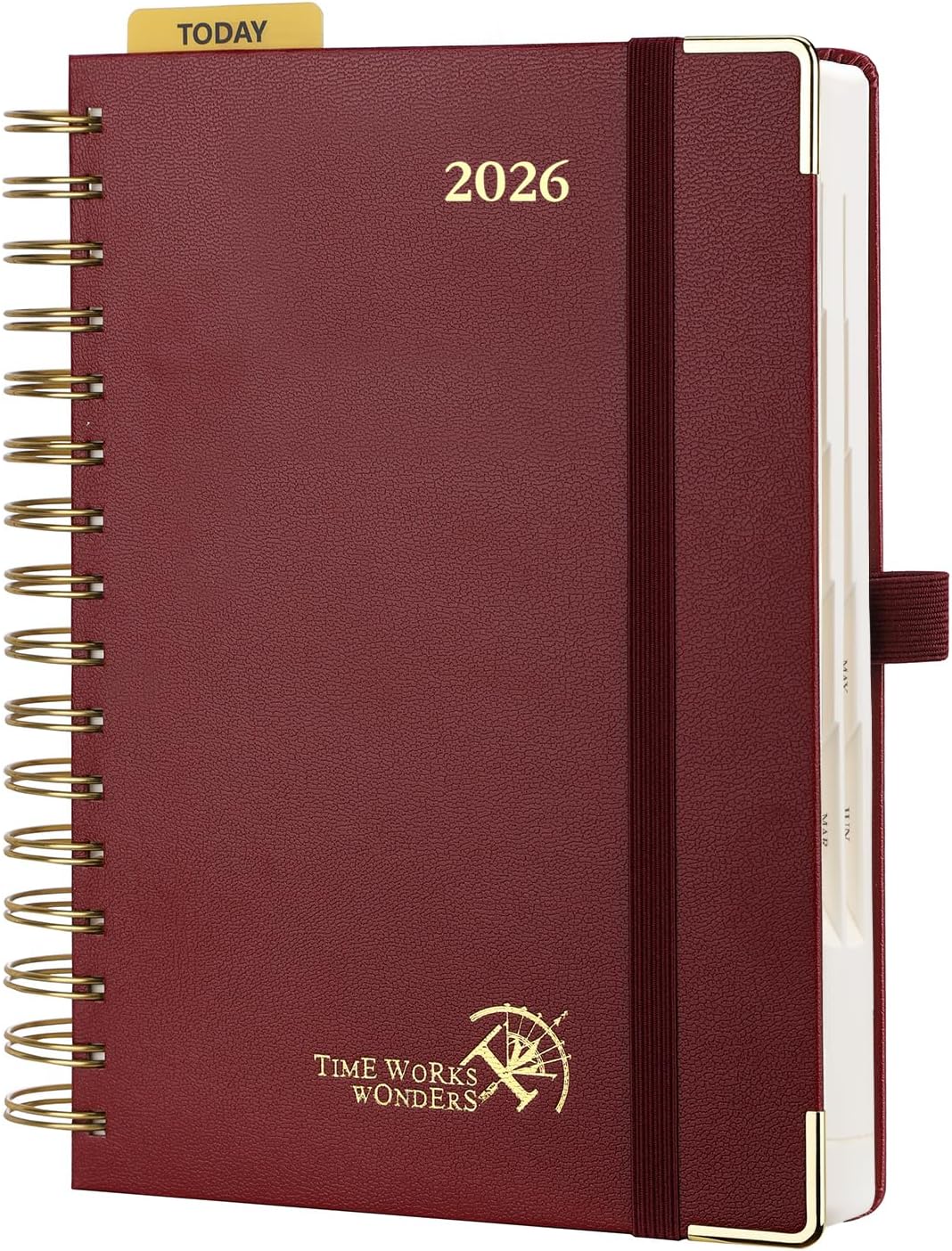 POPRUN 2026 Daily Planner One Page A Day - [8.5" x 5.75" Wire-Bound Hard Cover] Agenda 2026 Hourly Appointment Book with Monthly Calendar, Inner Pocket, Ivory Paper - Burgundy