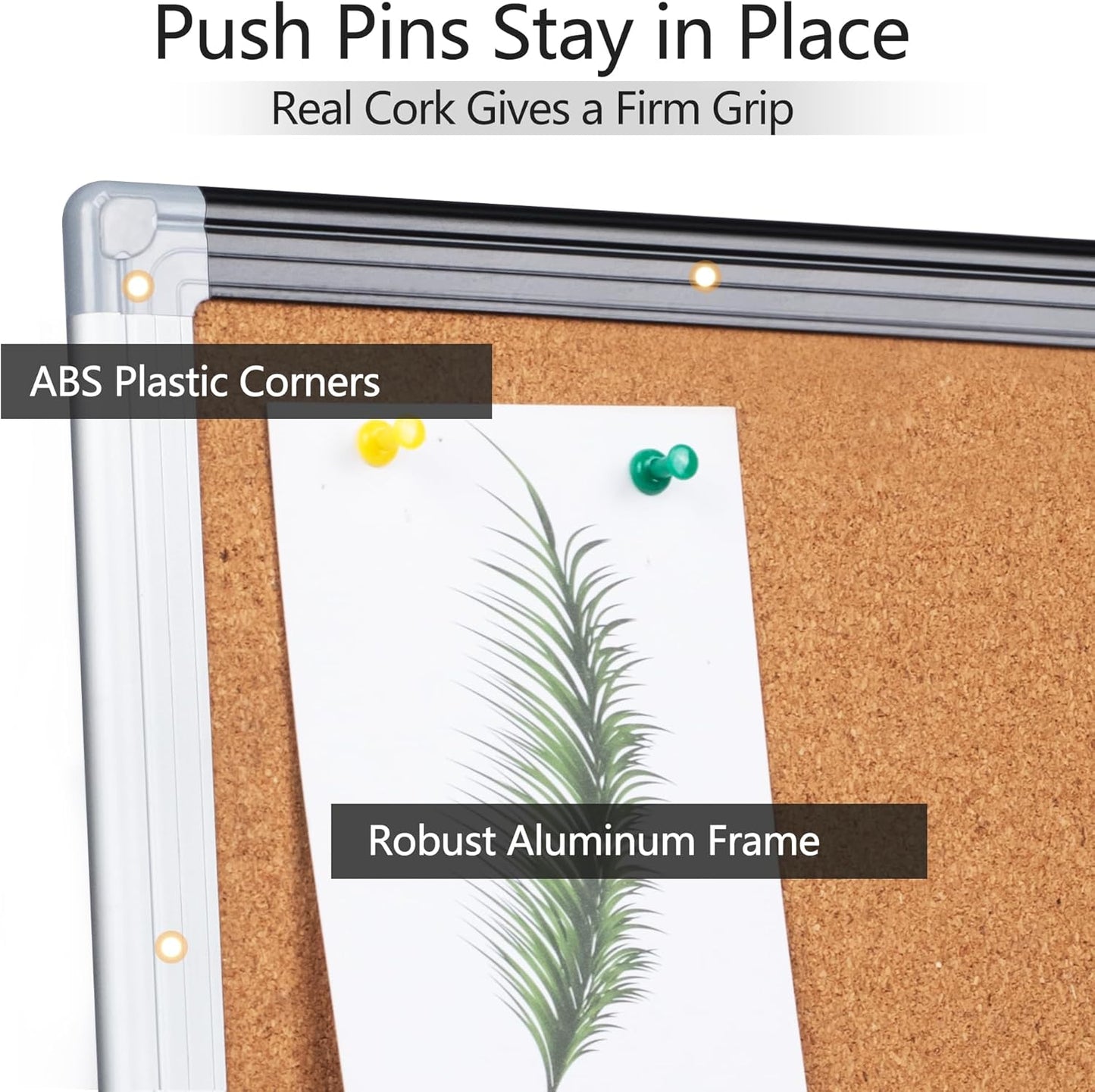 Board2by 2 Pack Cork Bulletin Board 20" x 30", Black/Silver Aluminium Framed Corkboard, Office Board for Wall Decor, Large Wall Mounted Notice Pin Board with 36 Push Pins for School, Home & Office