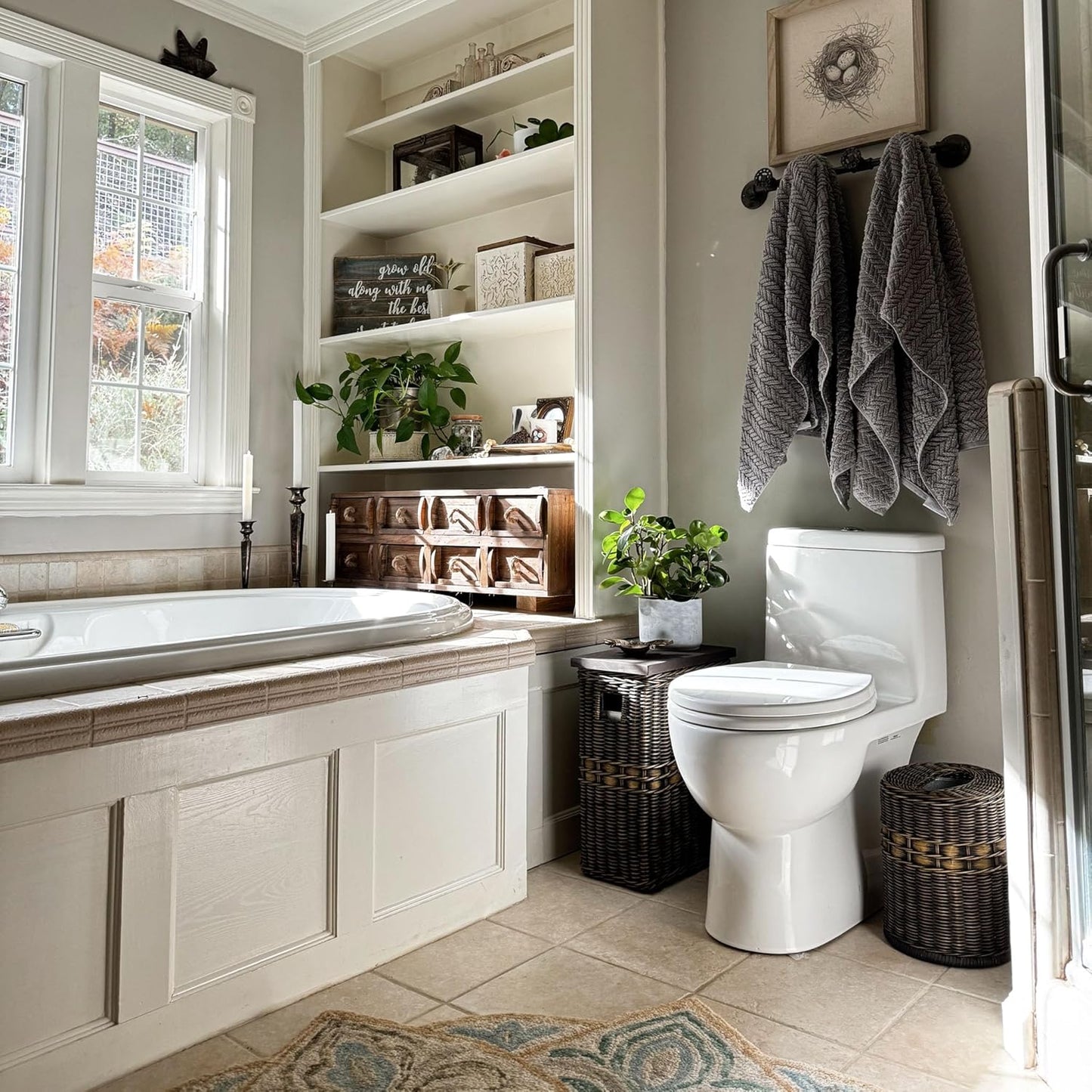 The Basket Lady Large Rectangular Wicker Waste Basket with Metal Liner, 14.5 in L x 9 in W x 18 in H, Antique Walnut Brown