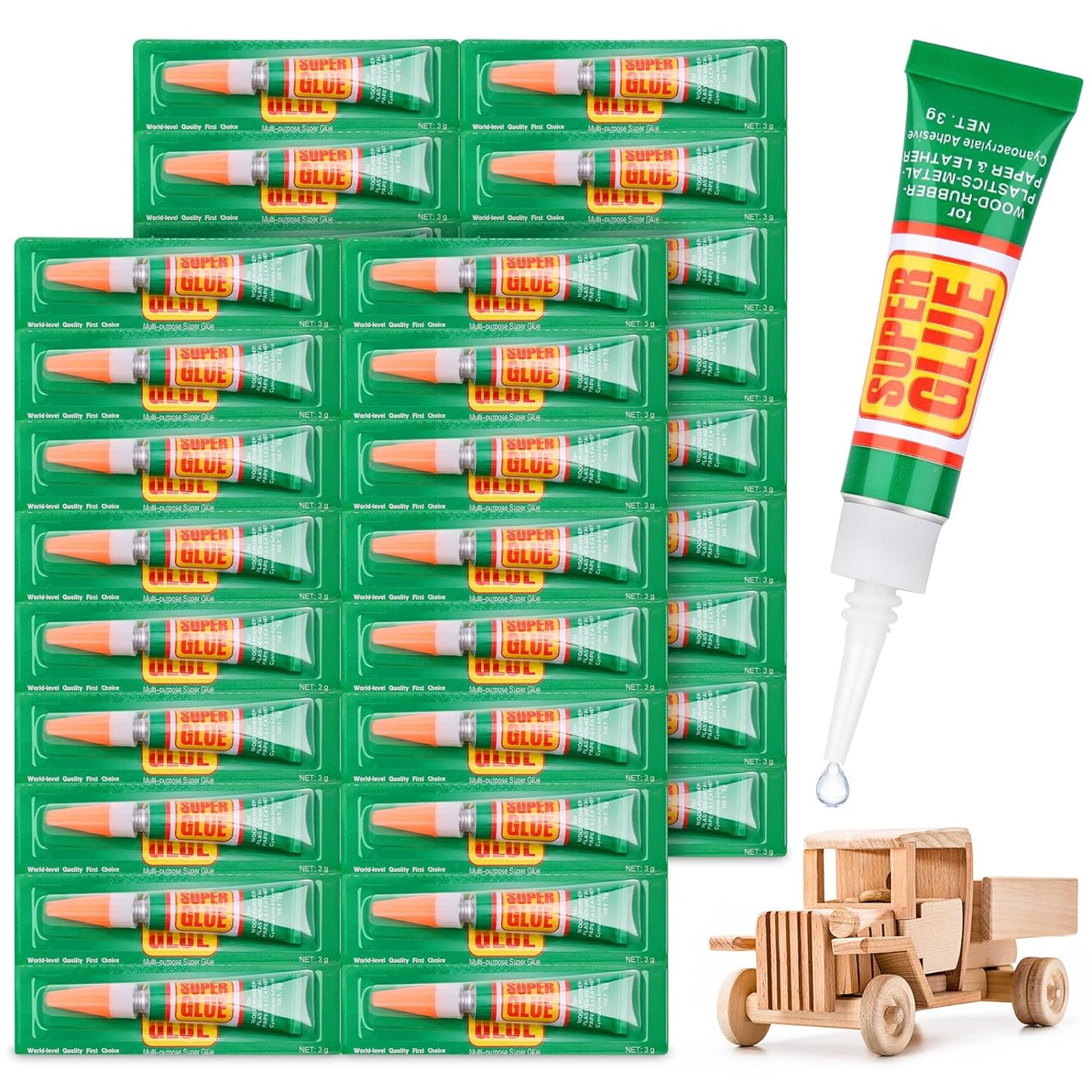 36 x 3g Super Strong Glue for All Purpose, Clear Cyanoacrylate Adhesive Instant Quick Dry Superglue Gel Tubes Bonding Plastic, Metal, Glass, Leather, Wood, Rubber, Jewelry, DIY Crafts Repair