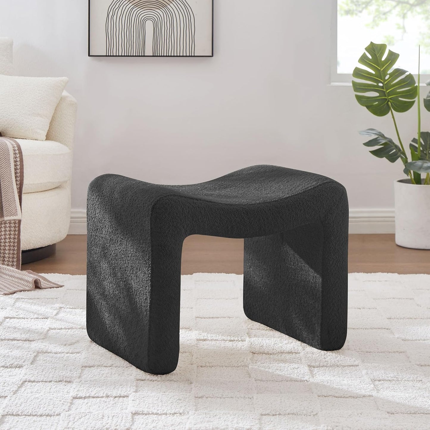 Small Footstool Ottoman, Multi-Functional Modern Foot Stool, Sofa Footrest Extra Seating for Living Room, Entryway, Hallways and Bedrooms, Small, Dark Gray