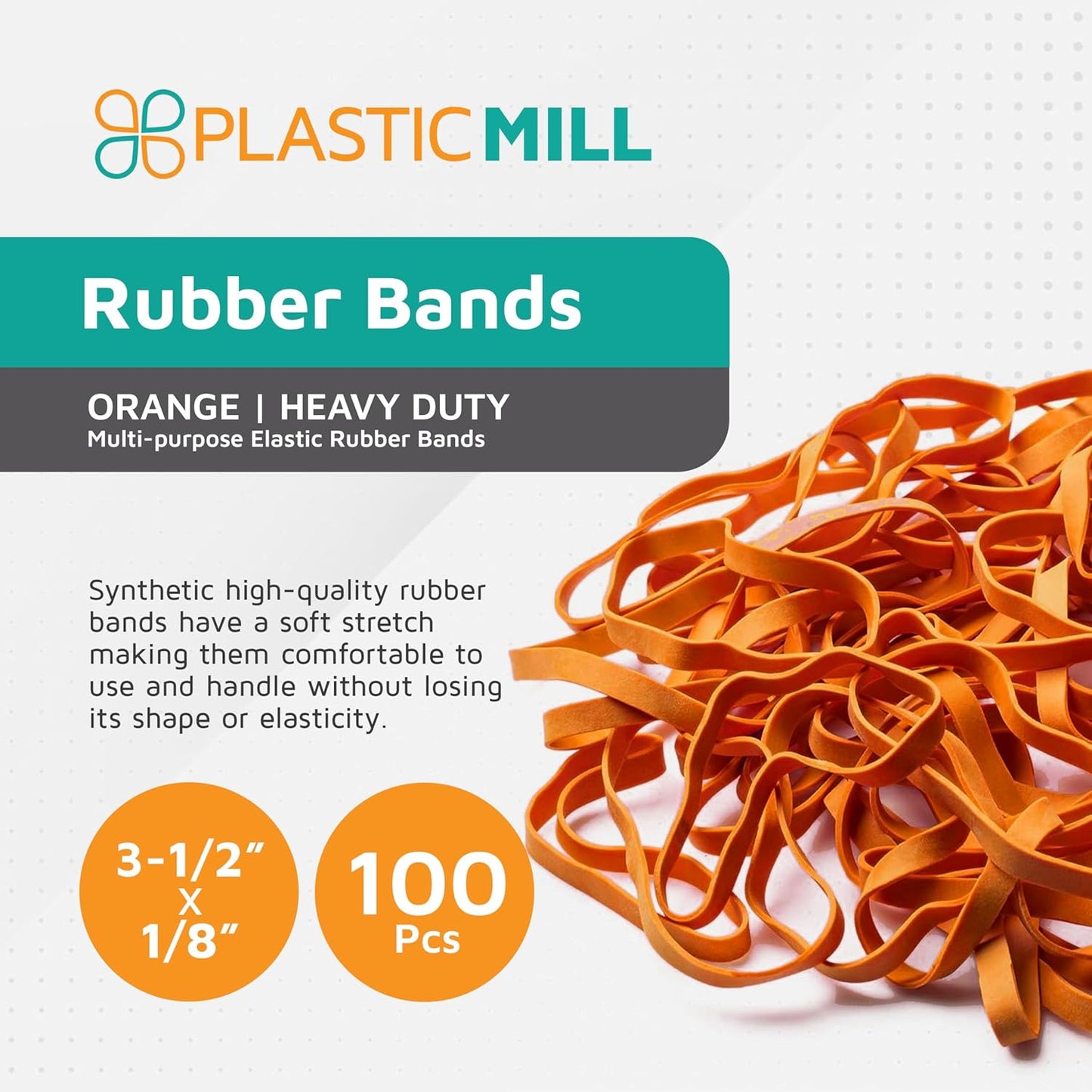 PlasticMill Orange Rubber Bands Size 33 (3 1/2" x 1/8") - #33 Rubber Bands Office Supplies - Strong, Elastic Bands for Crafts, Balloon Garland, Cash, File Folders (100-Pack)