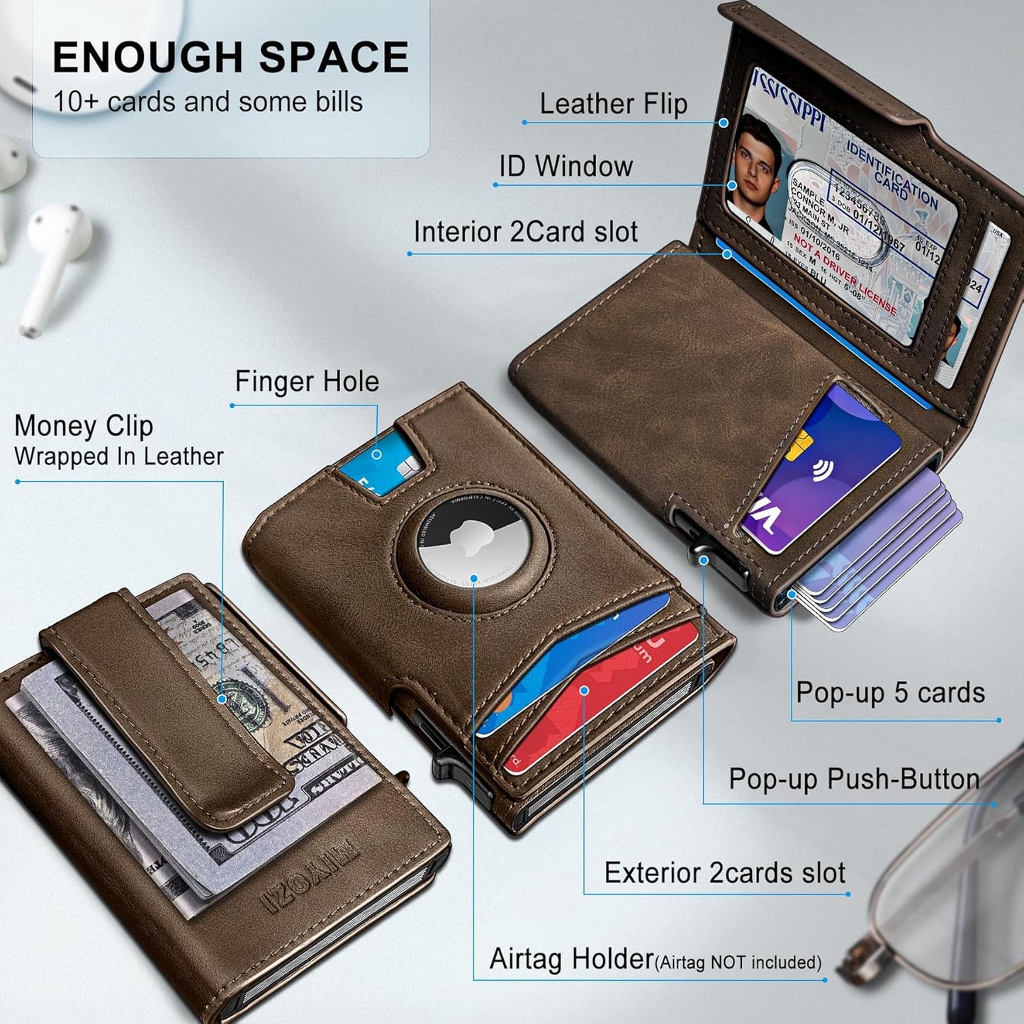 Airtag Wallet for Men,with Money Clip 10 Cards Metal Case Smart Slim Pop Up Credit Card Holder Flip with Magnetic Closure RFID Blocking wallet with Gift Box