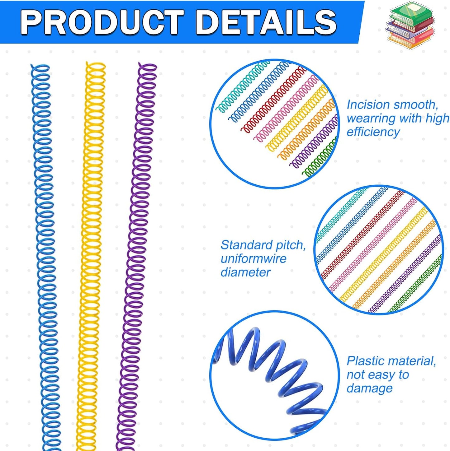 120 Pack Plastic Spiral Binding Coils Binder Binding Spirals Rings Multi Size Spiral Binding Wire Combs Spines Coils, 4:1 Pitch (5/16 Inch,Multicolor)