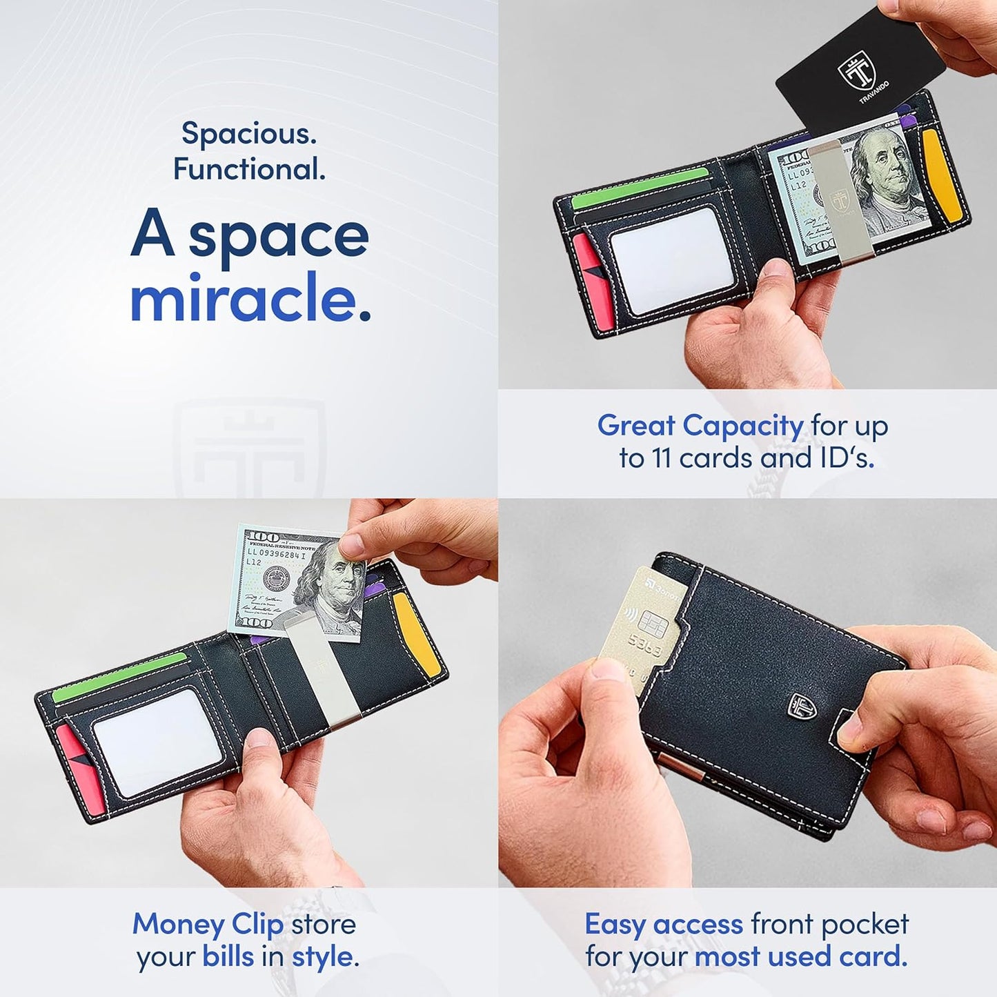 TRAVANDO Mens Wallet with Money Clip AUSTIN RFID Blocking Bifold Credit Card Holder for Men with Gift Box