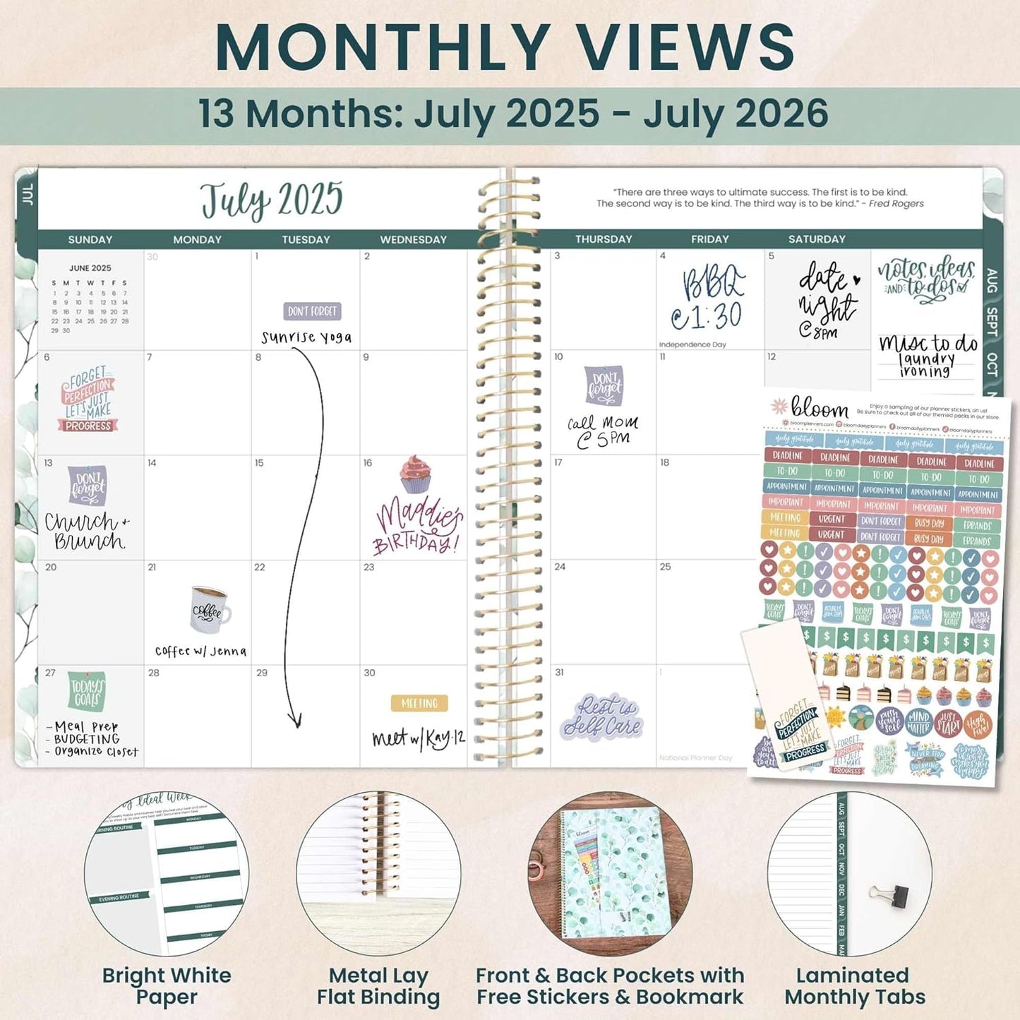 bloom daily planners 2025-2026 (8.5" x 11") Academic Year Day Planner (July 2025 - July 2026) - Weekly & Monthly Dated Agenda Organizer with Stickers & Tabs - Boho Greenery