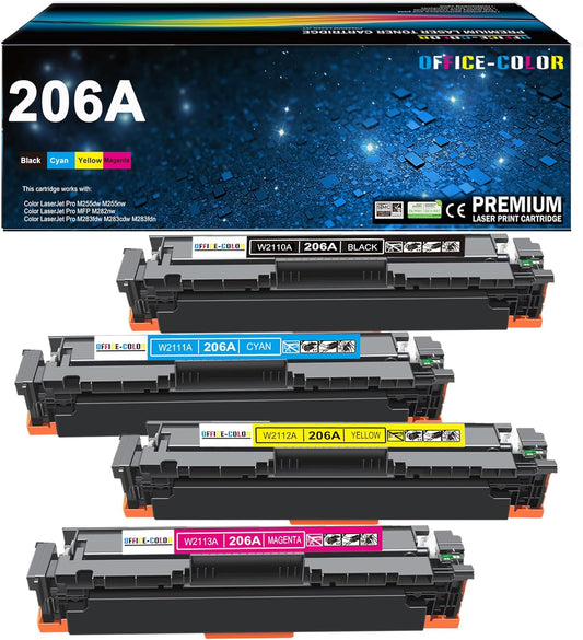OFFICE-COLOR Compatible for HP 206A Toner Cartridges 4 Pack Works with HP Color Laserjet Pro MFP M283fdw,MFP M283cdw,M255dw,M255nw,M255,M282nw,M282,M283 Printers