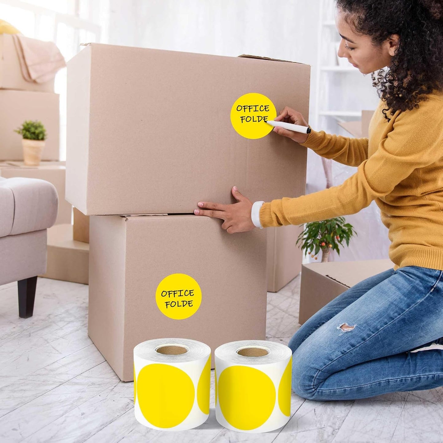 PARLAIM 3”Color Coding Labels Stickers,4Rolls/2000per Dispenser Box Round Adhesive Circle Dot Stickers for Inventory Office Home(Yellow)