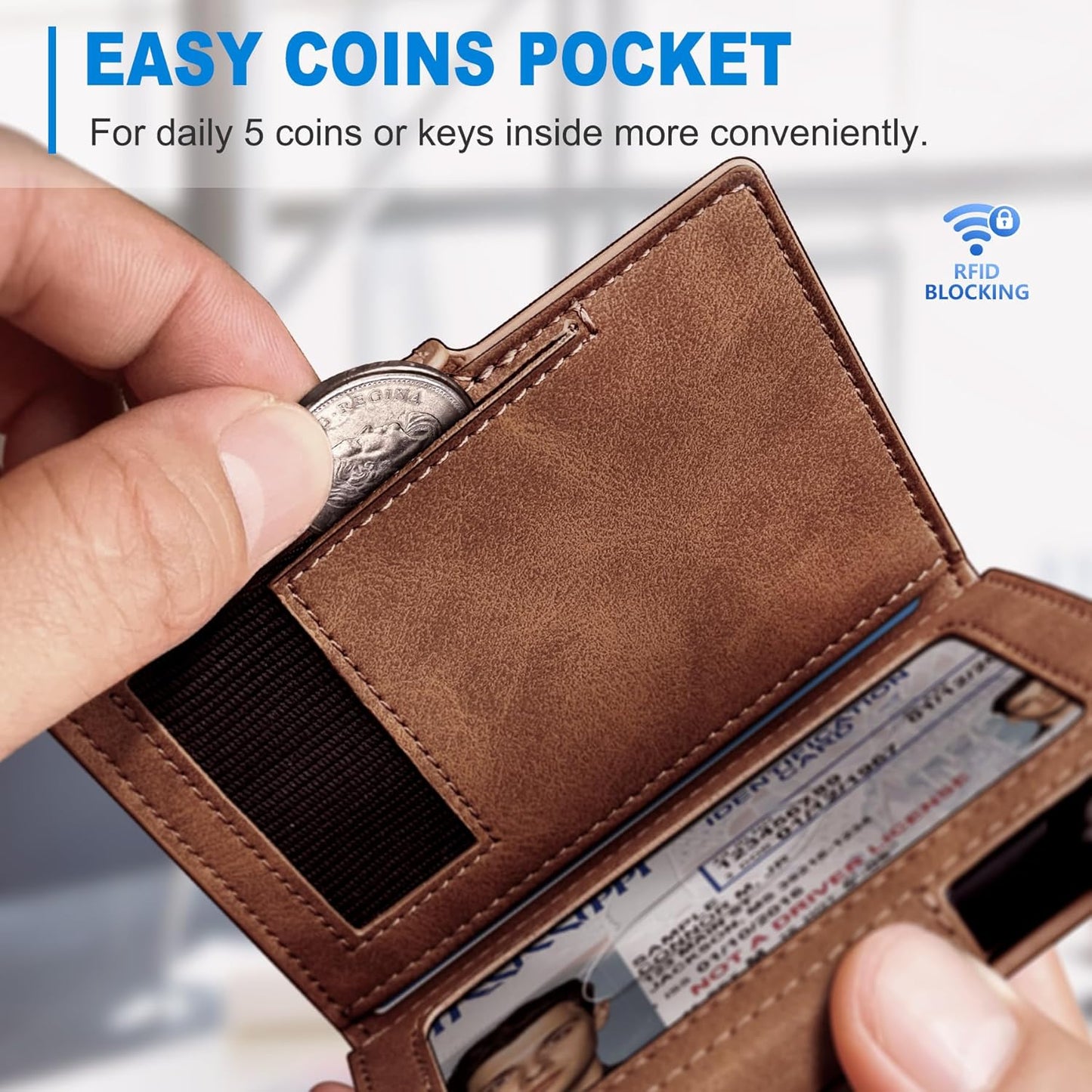 Wallet for Men with Money Clip Coins Pocket ID Window Gift Boxed,Slim Smart Front Pocket RFID Blocking Wallet Pop-up Card Holder in Magnetic Leather Flip 3.9"x 2.7"