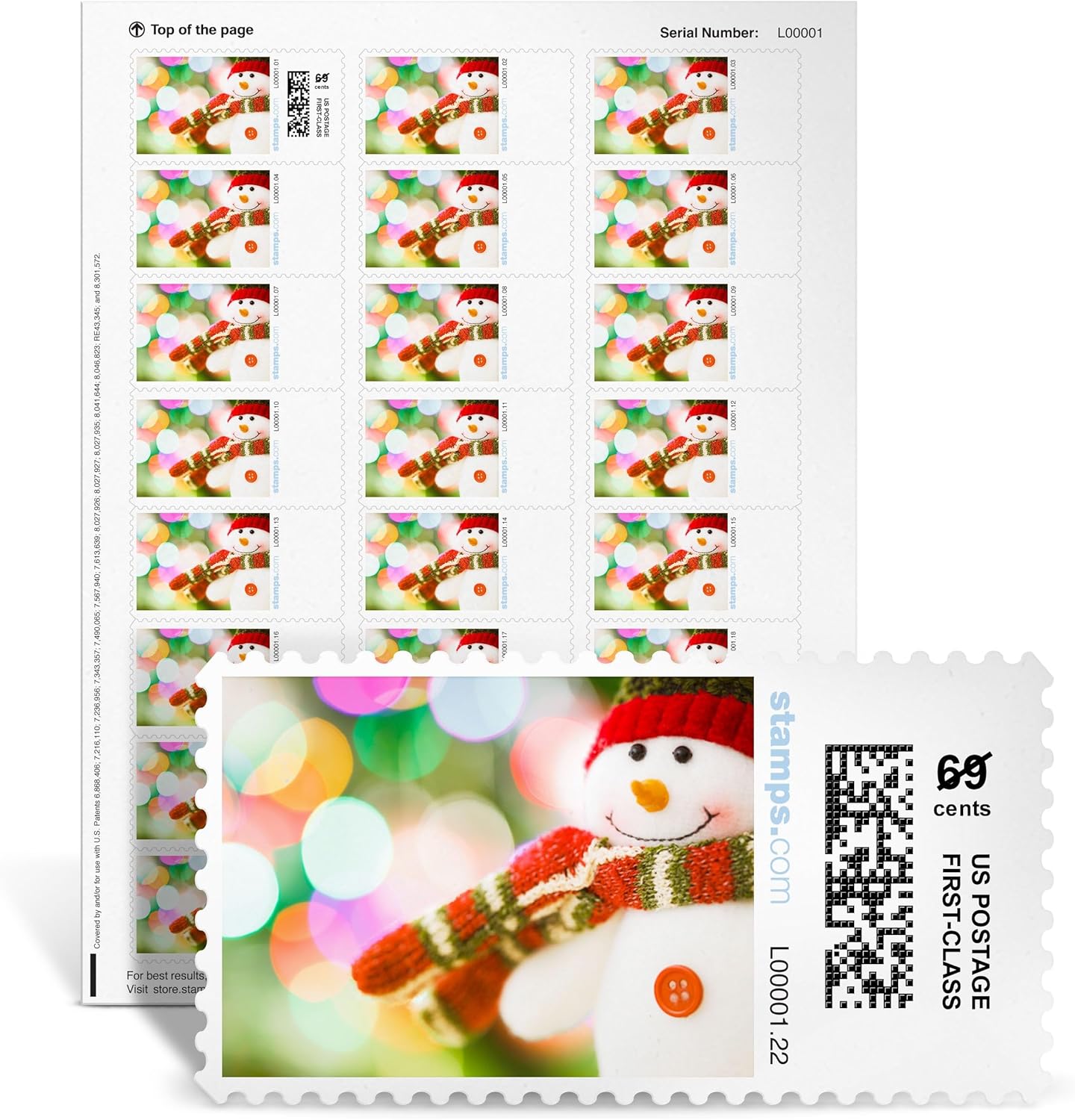 Snowman Hugs NetStamps 120-Pack (5 Sheets) Printable Postage Labels (Stamps.com Subscription Required) - Print Approved Postage - Inkjet & Laser Printers - Business, Personal, Home