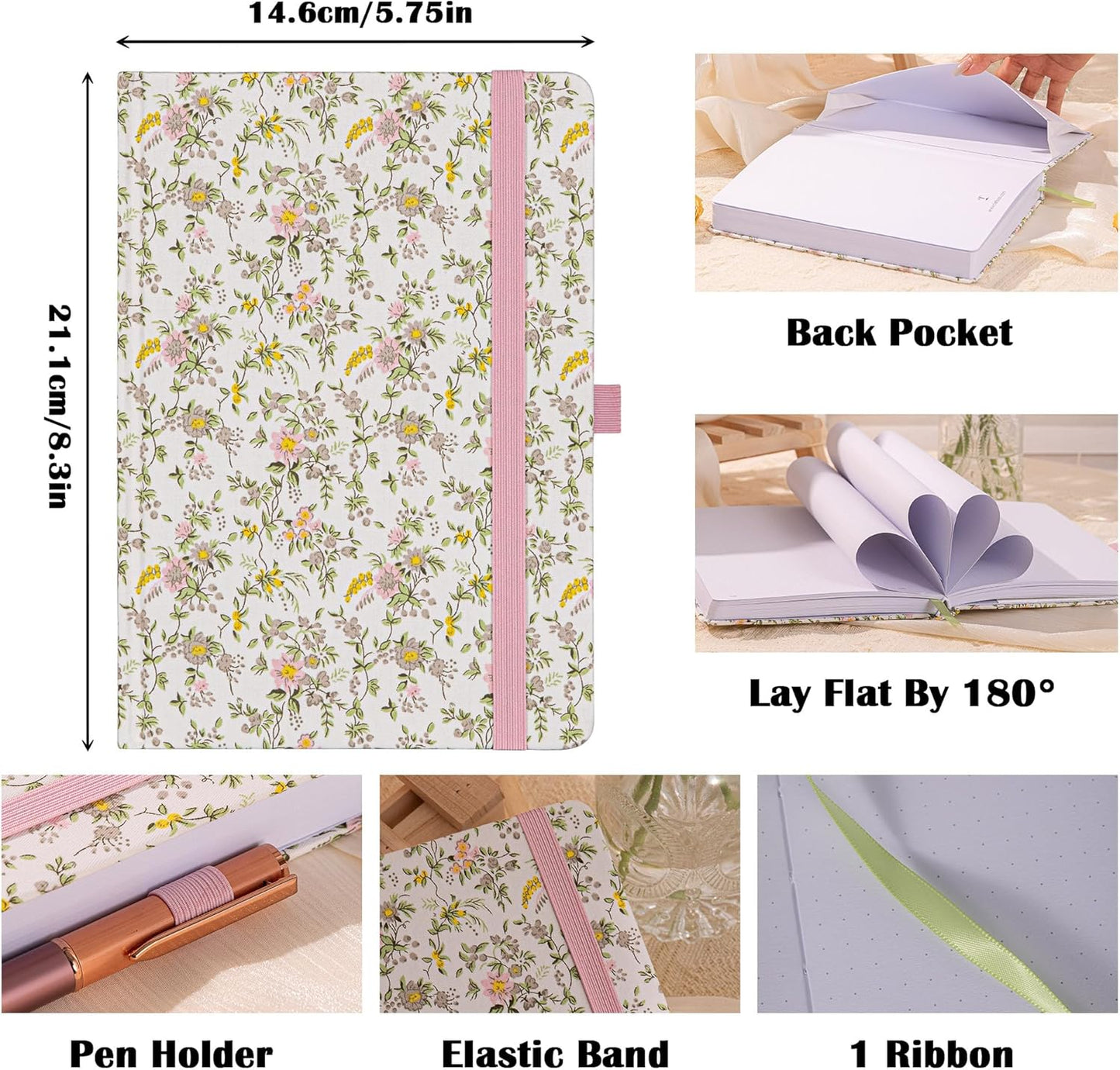 TIEFOSSI Dotted Journal Notebook for Women, A5 Dotted Grid Notebook for Writing, 190 Pages Thick Paper, Travel Daily Journal, for Work Home School, Note Taking, Business, 8.4 X 5.8 In