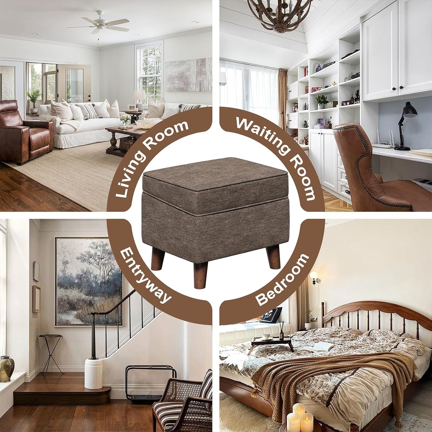 Storage Ottoman with Adjustable Cover, Soft Step Stool, Footrest and Seat, Ottoman Foot Rest for Living Room, Bedroom, Dorm, Brown