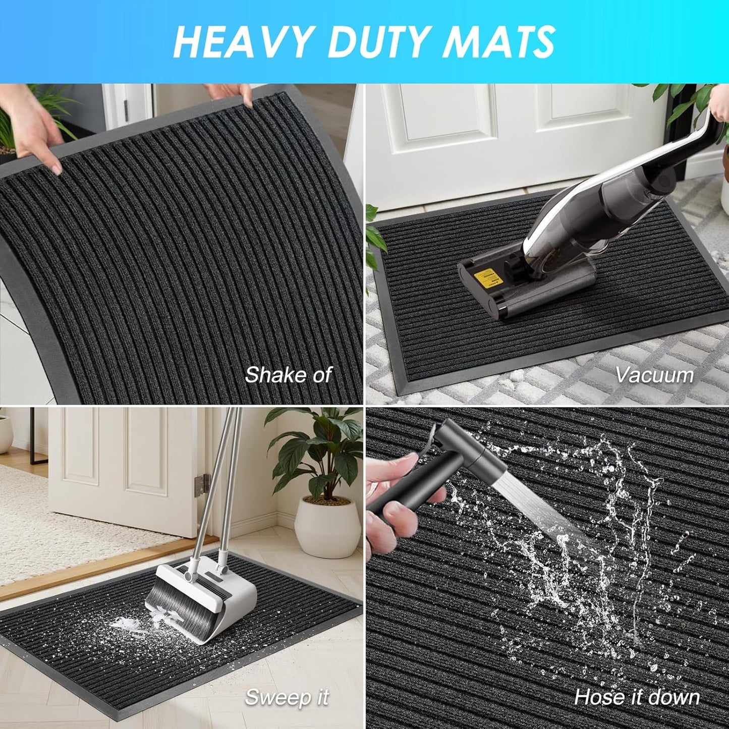 Vicwe Front Door Mat Indoor Outdoor Entrance, 48"x36" Heavy Duty Non-Slip Rubber Doormats, Low Profile,Easy Clean Entryway Floor Mats for Outside, Porch, Patios,Black