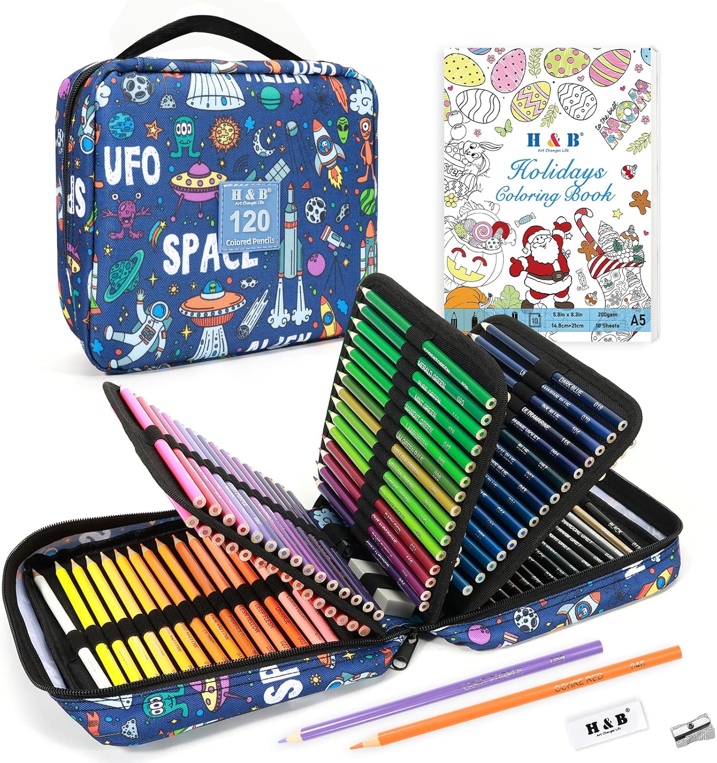 H & B 120 Colored Pencils Kit with Coloring Book, Eraser and Sharpener, Oil Based Soft Core Coloring Pencils Kit with Zipper for Drawing, Gift for Artists, Adults, Teens