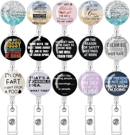 15 Pcs Cute Badge Reels Retractable Badge Holders,Id Badge Holder Retractable Clip,Perfect for Men & Women Coworkers