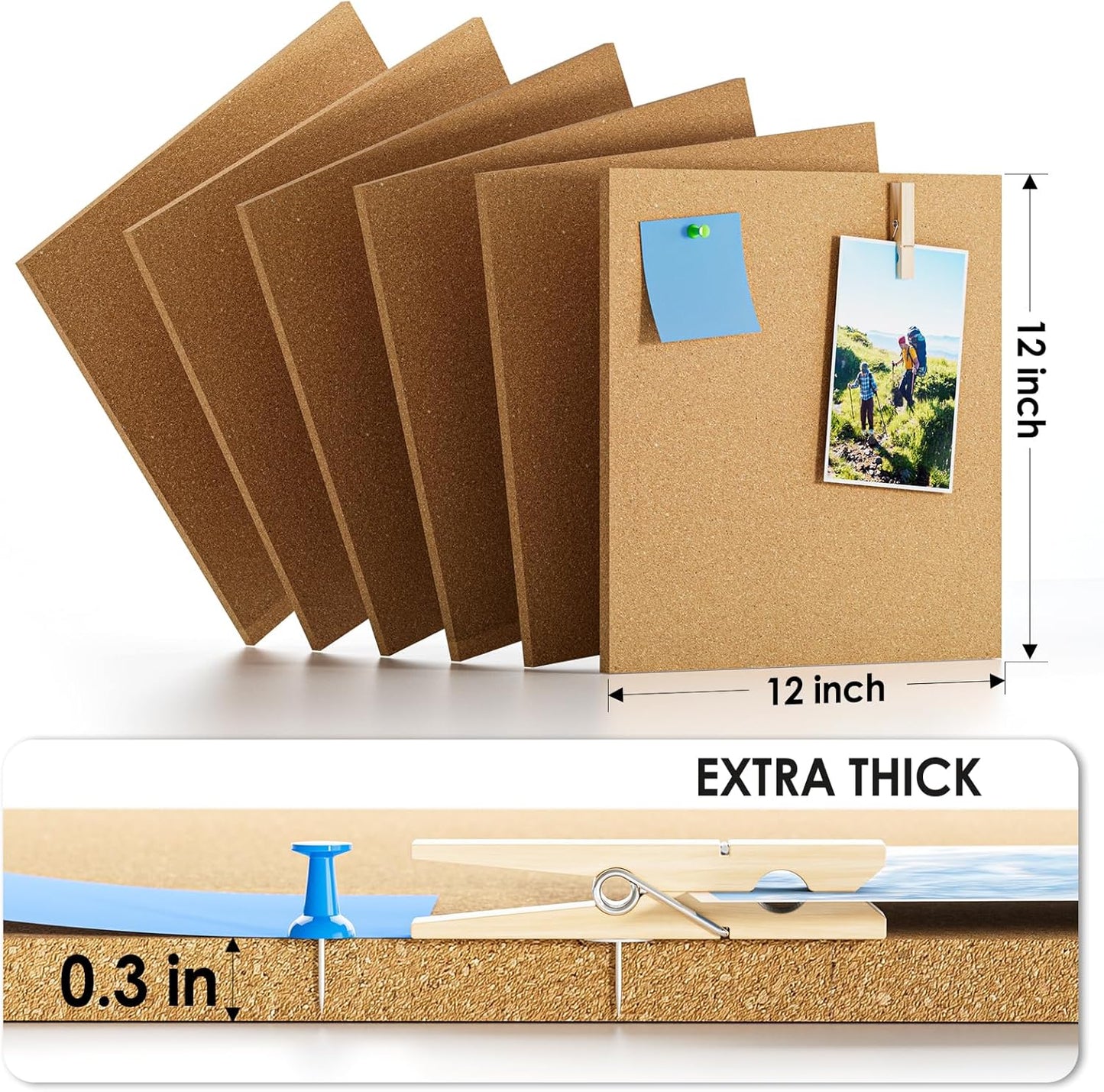 MaxGear Large Cork Board for Wall 36" x 24", 6 Pack Cork Board Tiles with 20 Pushpins & Safe Removable Adhesive Tabs, 12" x 12" Corkboards for Office, School & Home