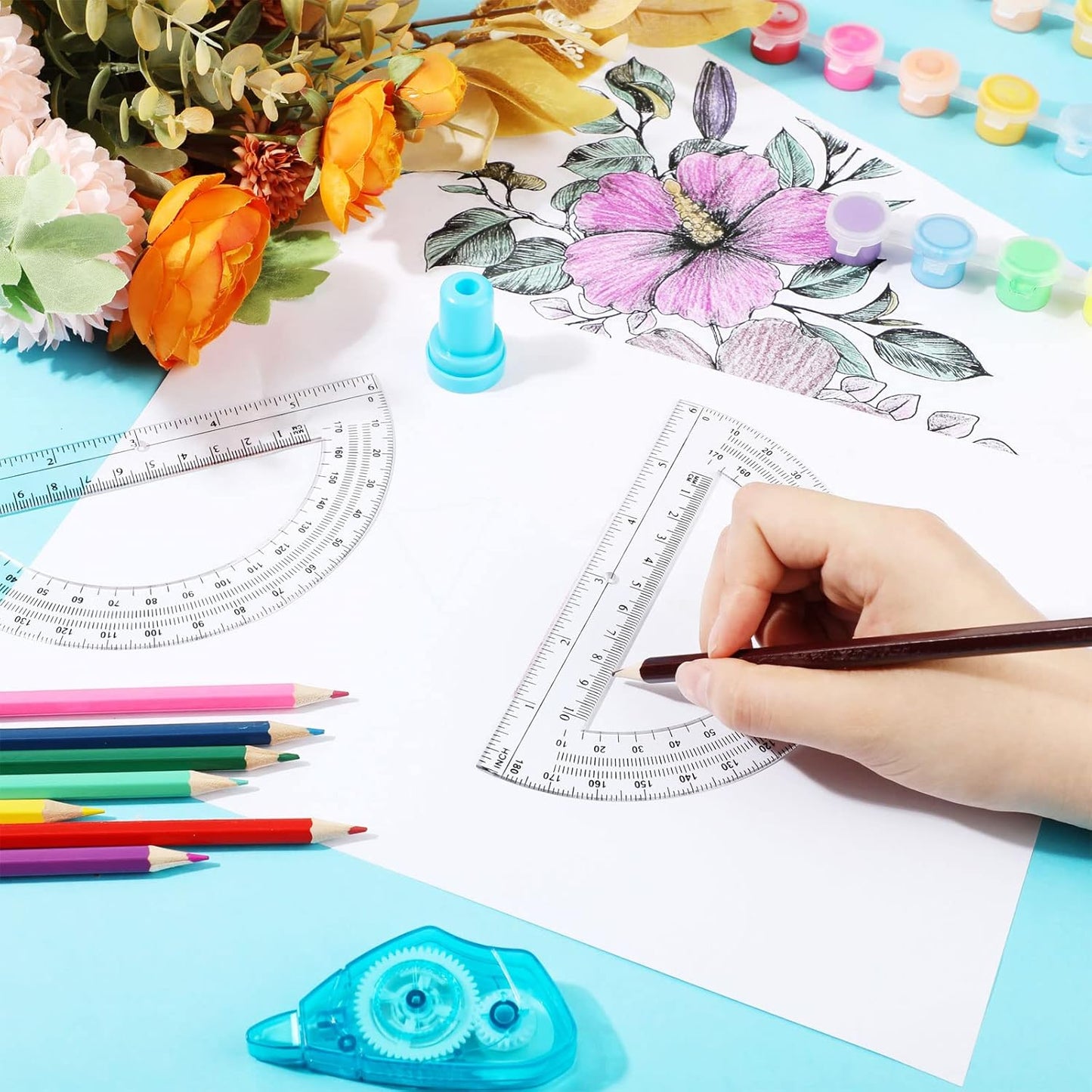 Zonon 24 Pieces Plastic Protractors Bulk Classroom Clear Math Protractors 180 Degrees 6 Inch for Geometry Student, Angle Measurement, Students Back to School Supplies Office Supplies