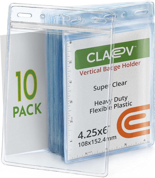 Claev Vertical 4x6 Passport & Card Holders (4x6 Extra Large (XXL), 10 Pack), Clear Waterproof ID Plastic Name Card Badge Holders for Travel, Conferences, Conventions