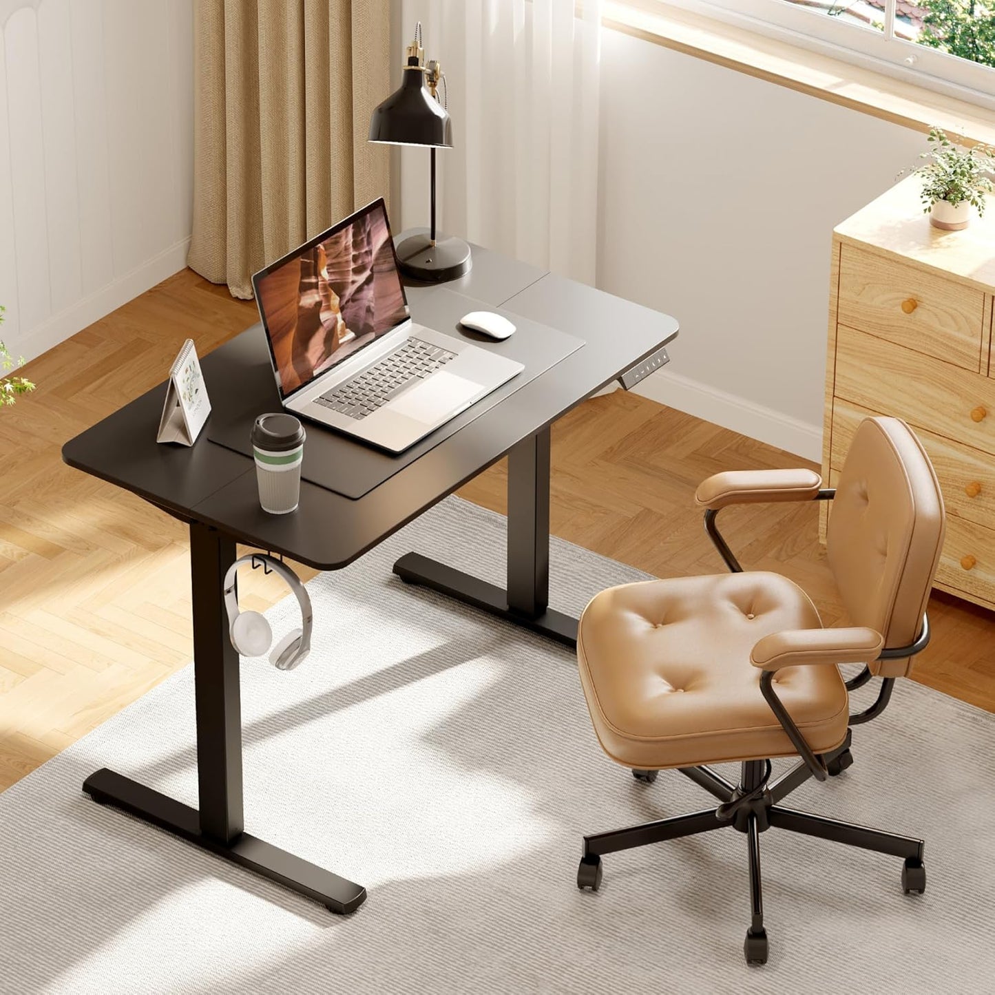 Adjustable Stand Up Desk Standing Desk, 40x24 Inches Home Office Desks with Memory Preset Computer Workstation, Splice Black Top + Black Frame