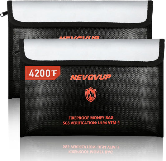 4200°F Fireproof Money Bag - Upgraded Heat Insulated, 9.8 x 6.5" Small Fireproof Document Bags with Waterproof Zipper, fire Water Proof Safe Pouch Set for Valuables, Fireproof Edging, Fire Bag 2packs