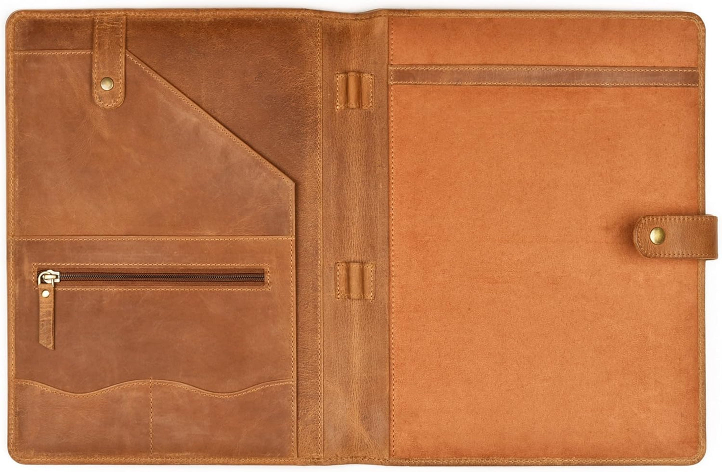 Genuine Leather Portfolio – Tan Brown Professional Organizer & Resume Folder, Antique Leather Business Document Padfolio with Writing Pad, Ideal Gift for Men & Women