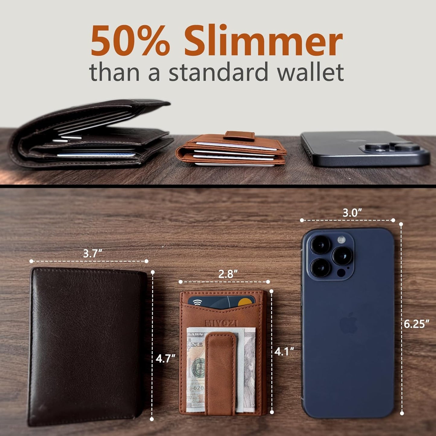 Airtag Wallet for Men- with Money Clip Gift Boxed, Magnetic Closure Slim Genuine Leather Front Pocket Wallet, 4.1"x 2.8", RFID Blocking