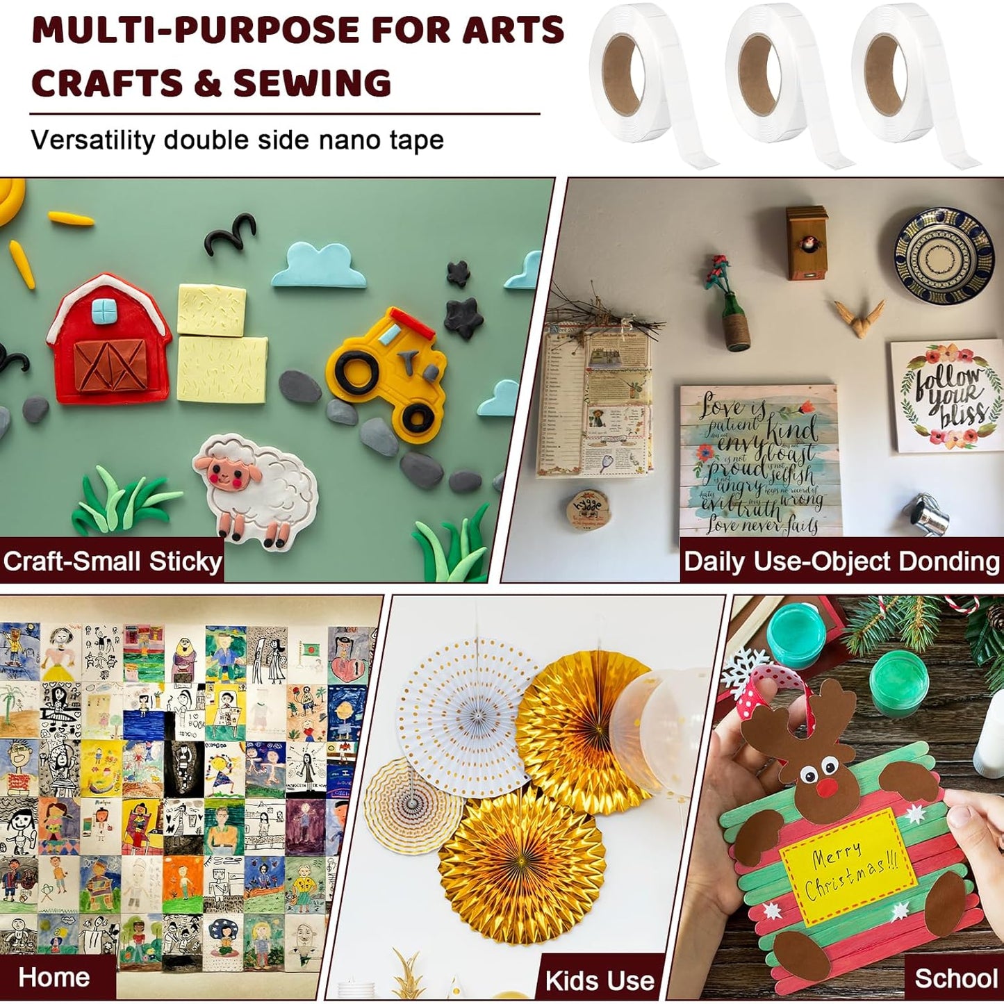 315 PCS Nano Tape Double Sided Squares 0.5" Nano Tape Precut Adhesive Glue Points Double Sided Mounting Putty Picture Hanging Adhesive Dots for Balloon Poster Walls Hanging Removable(Tape)