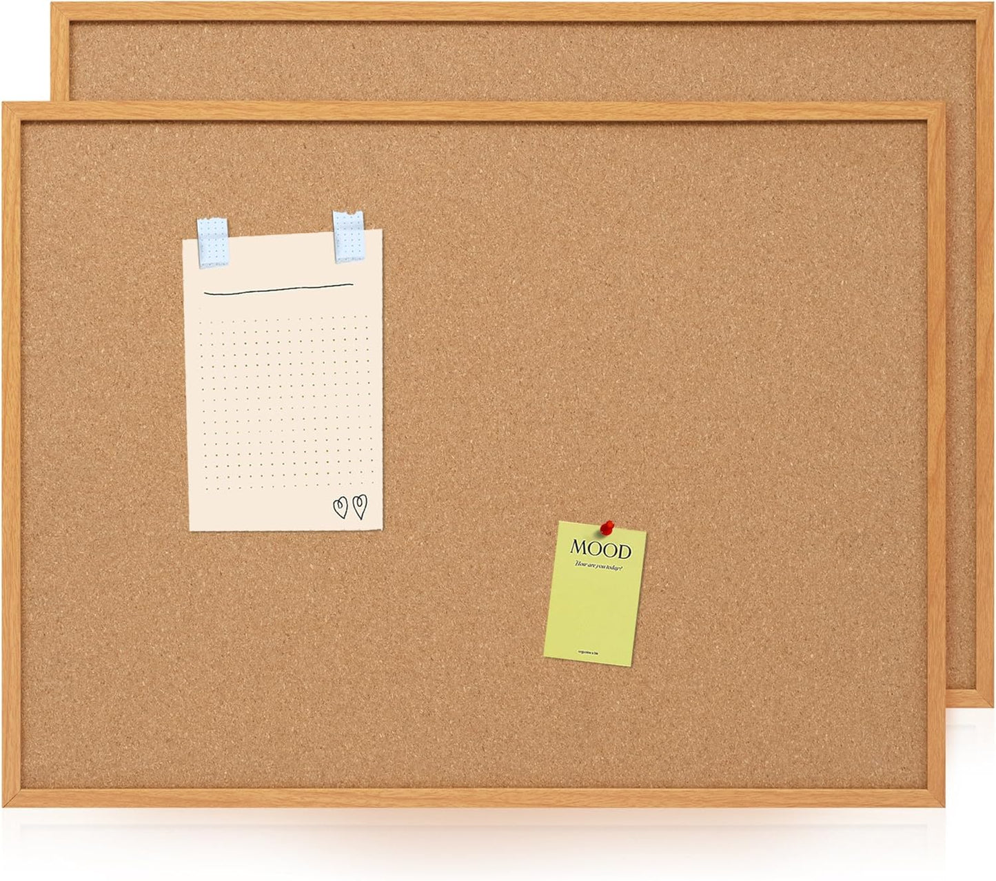 Board2by 2 Pack Cork Board Bulletin Board 30" x 42", Oak Framed 4x3 Corkboard, Office Board for Wall Decor, Large Wall Mounted Notice Pin Board with 30 Push Pins for School, Home & Office