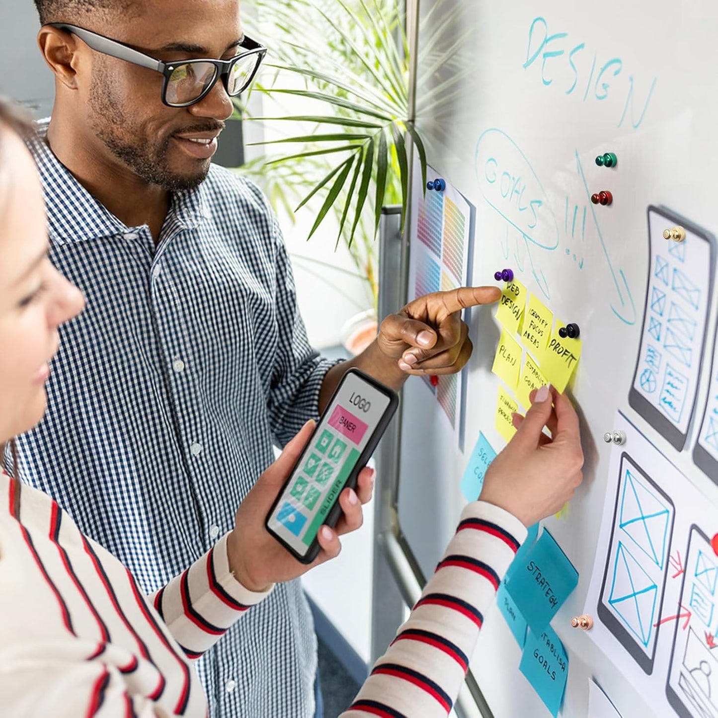 Strong Magnetic Push Pins, Small Whiteboard Magnets, Silver Kitchen Magnets for Refrigerator, 56 Pack Magnetic Clips Heavy Duty for Crafts, Office, Classroom, Gadgets, Desk Decor