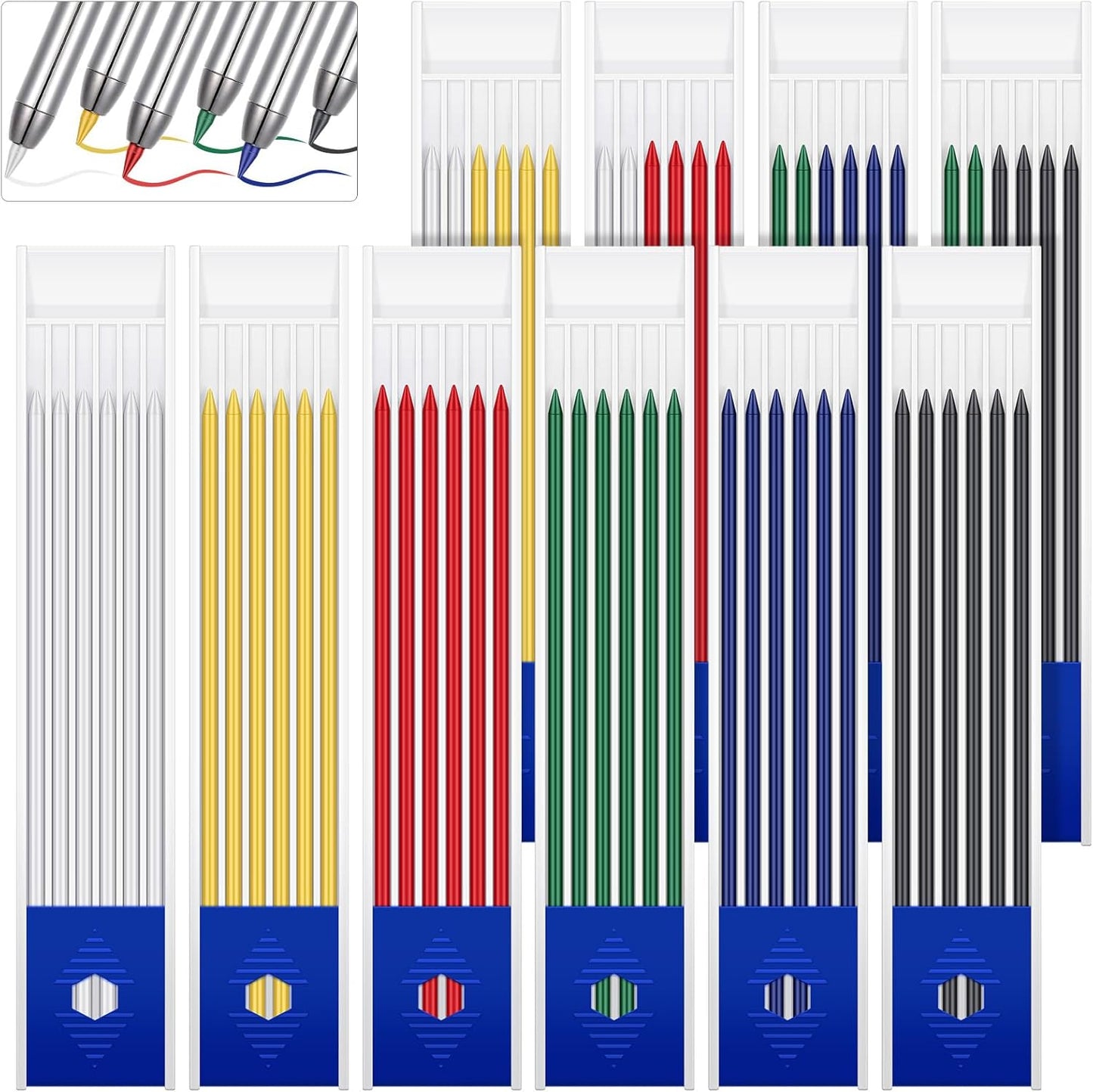 Spakon 60 Pcs 2.8mm Lead Refill Carpenter Construction Pencils Marker Lead Refills Dry Mechanical Woodworking Pencil Tools for Writing Drawing Drafting (Multicolor)