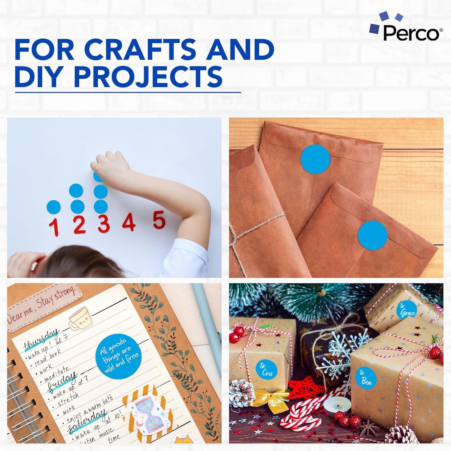 Perco Light Blue 2-Inch Round Circle Dot Sticker Labels - Multi-Roll Pack (3 Rolls, 500 Labels Each) - Permanent Adhesive, Vibrant Colors, Strong Hold - Perforated for Easy Use - Made in USA