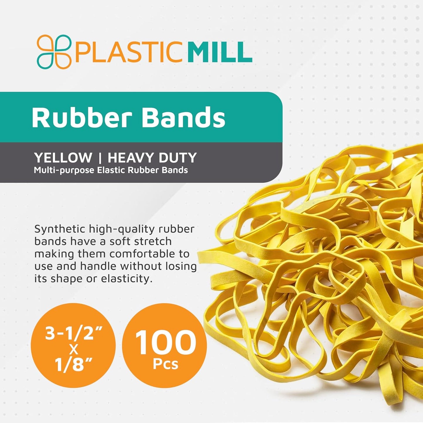 Plastic Mill Rubber Bands Thick Size #33 | Yellow Durable RubberBands 100 Count /pack | 3 1/2 x 1/8" Multi-Purpose Band | Elastics large Long Rubber for Office Supply, File Folders, box, Books, gifts, Notebook|